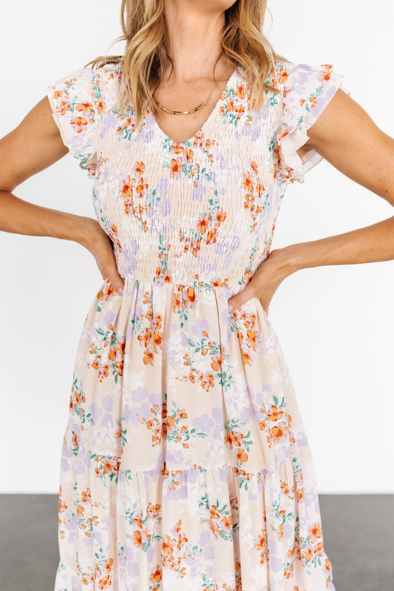 Arla Smocked Maxi Dress | Cream Floral View Cheap Online