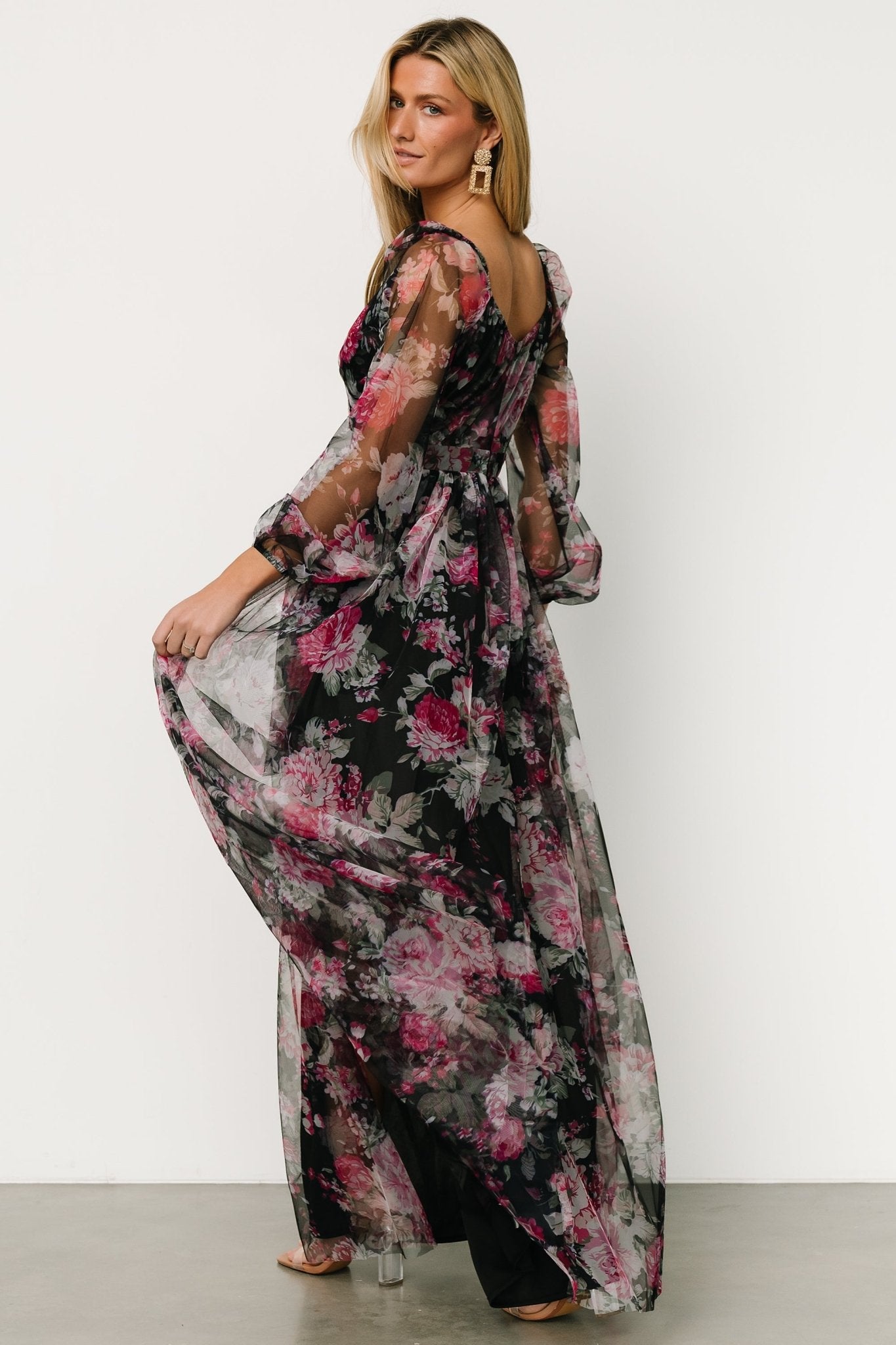 Desiree Tulle Maxi Dress | Black + Fuchsia Free Shipping Cost