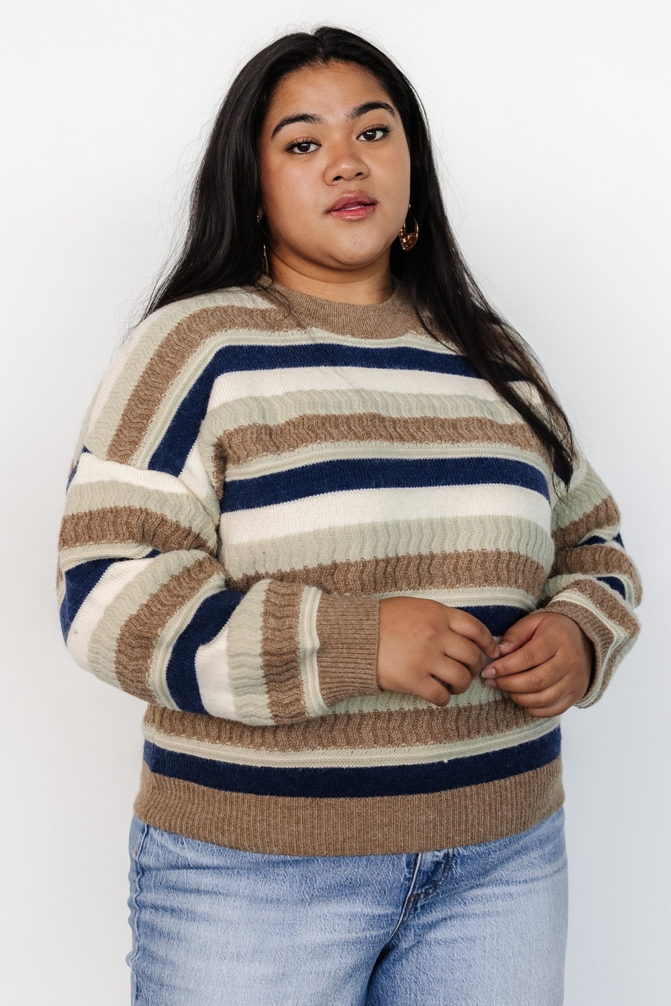 Kira Striped Sweater | Navy + Sage Multi Pices For Sale