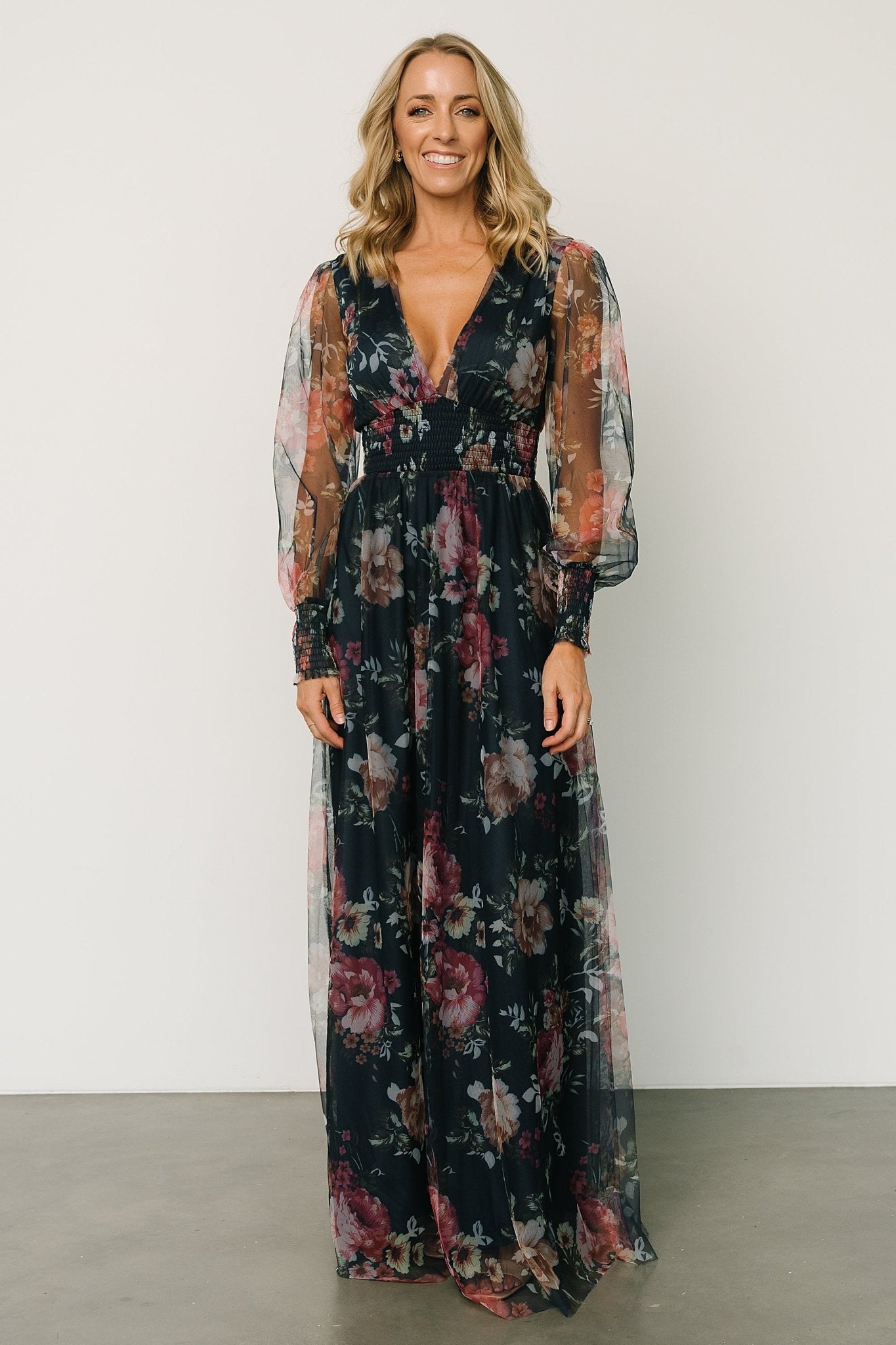 Layla Tulle Maxi Dress | Garden Navy Floral Get Authentic Sale Online