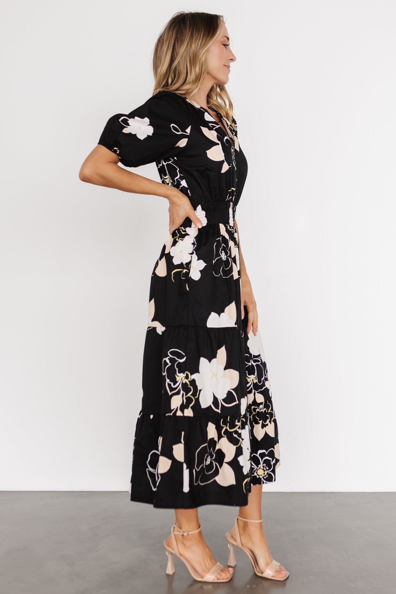 Hacienda Tiered Midi Dress | Black Multi Pictures For Sale