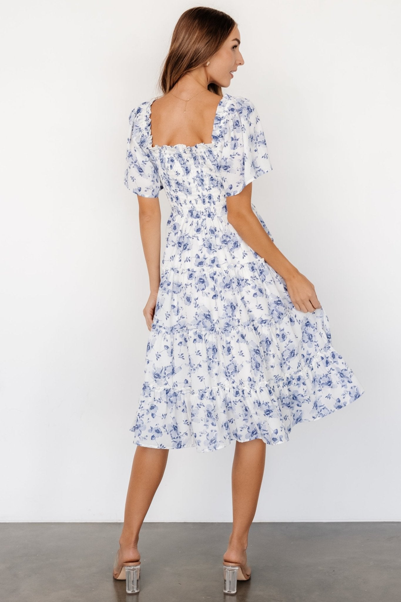 Lilla Tiered Midi Dress | Off-White + Blue Floral Cheapest Cheap Online