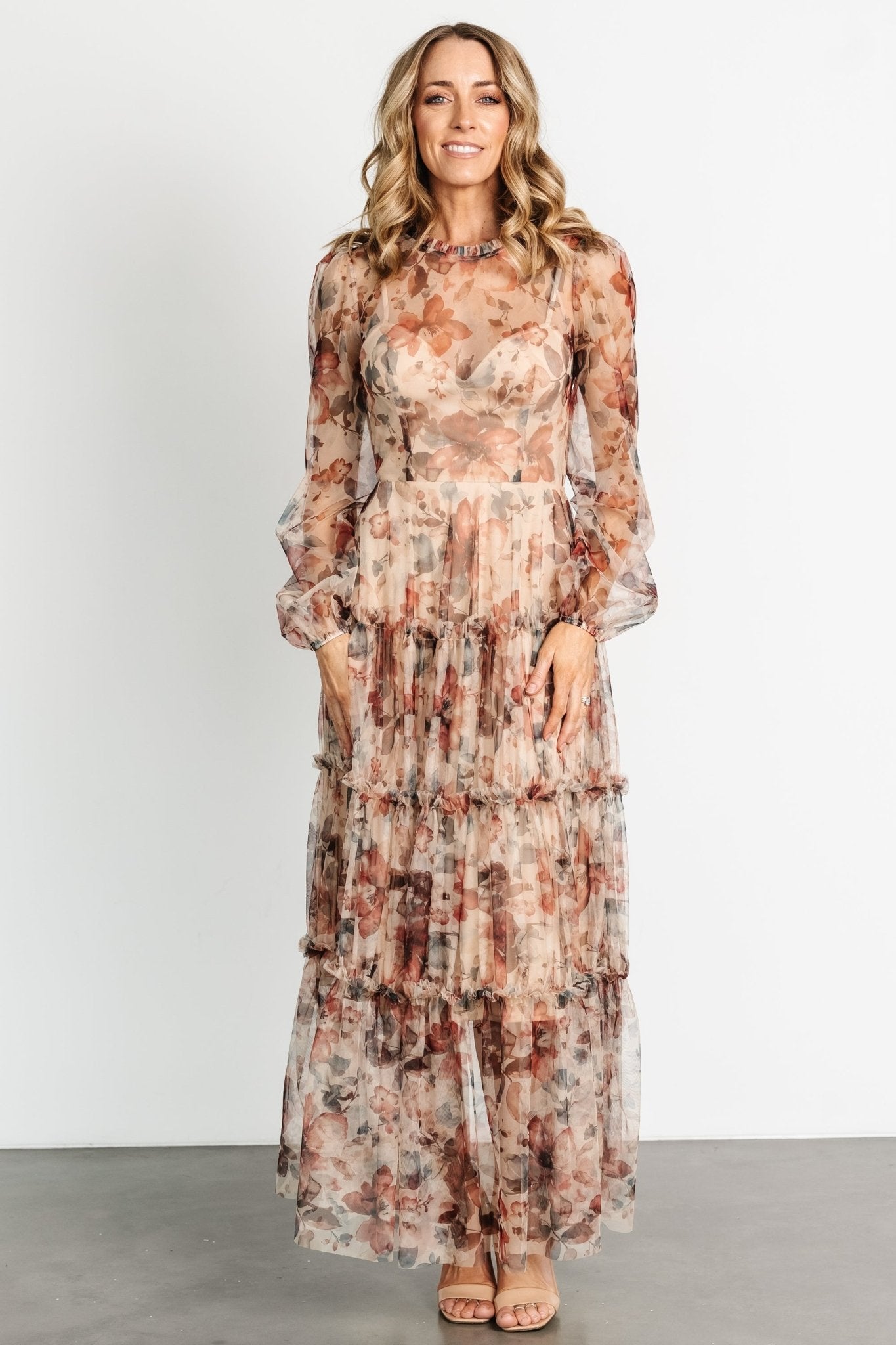 Stephanie Tiered Maxi Dress | Taupe Floral Cheapest Pice Sale Online