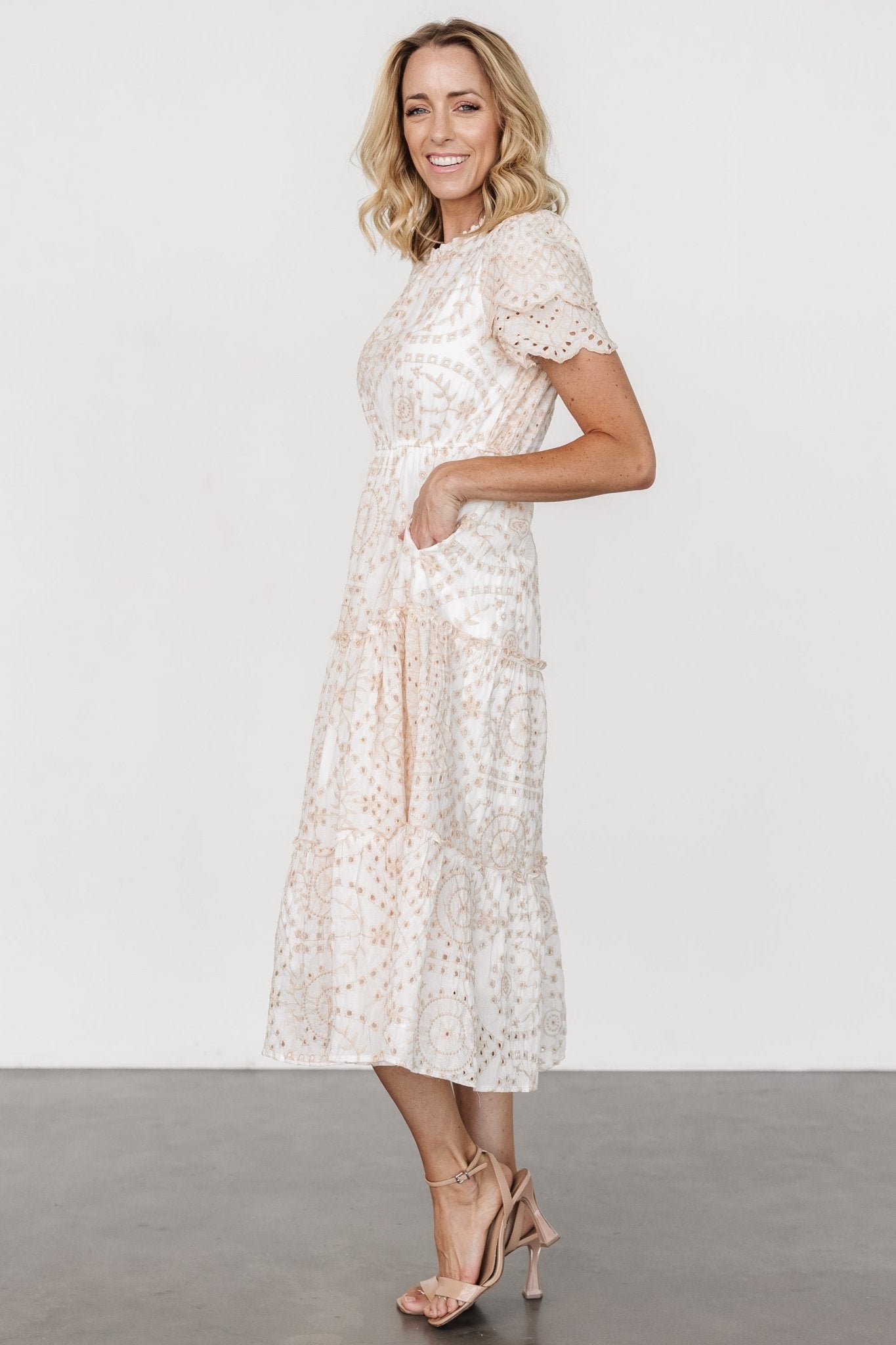 Mirabel Eyelet Midi Dress | White + Natural Discount Authentic Online