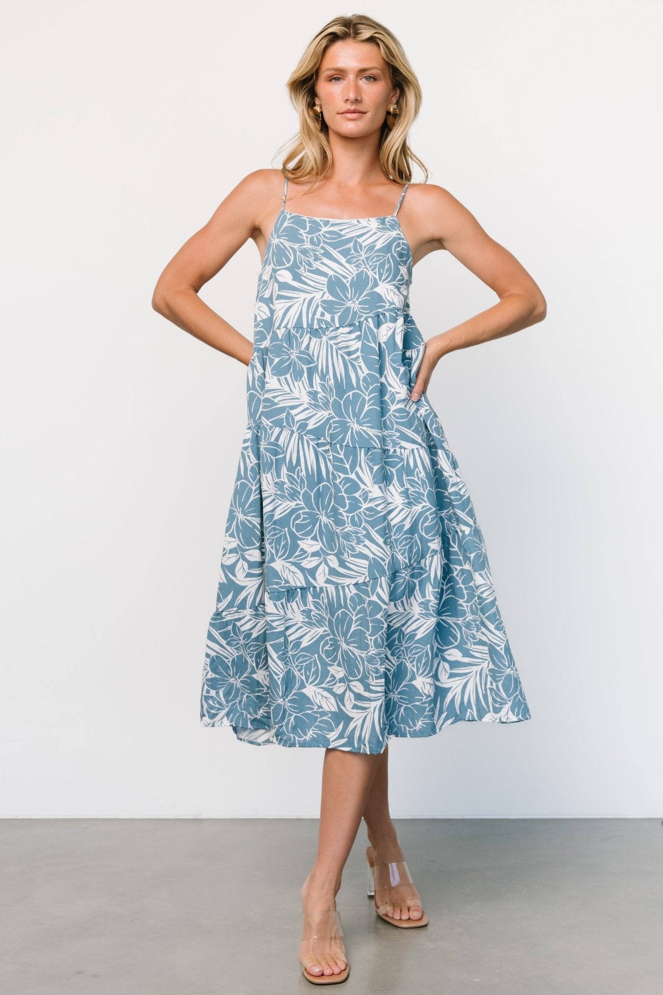 Sonora Midi Dress | Dusty Blue Print Free Shipping 100% Guaranteed