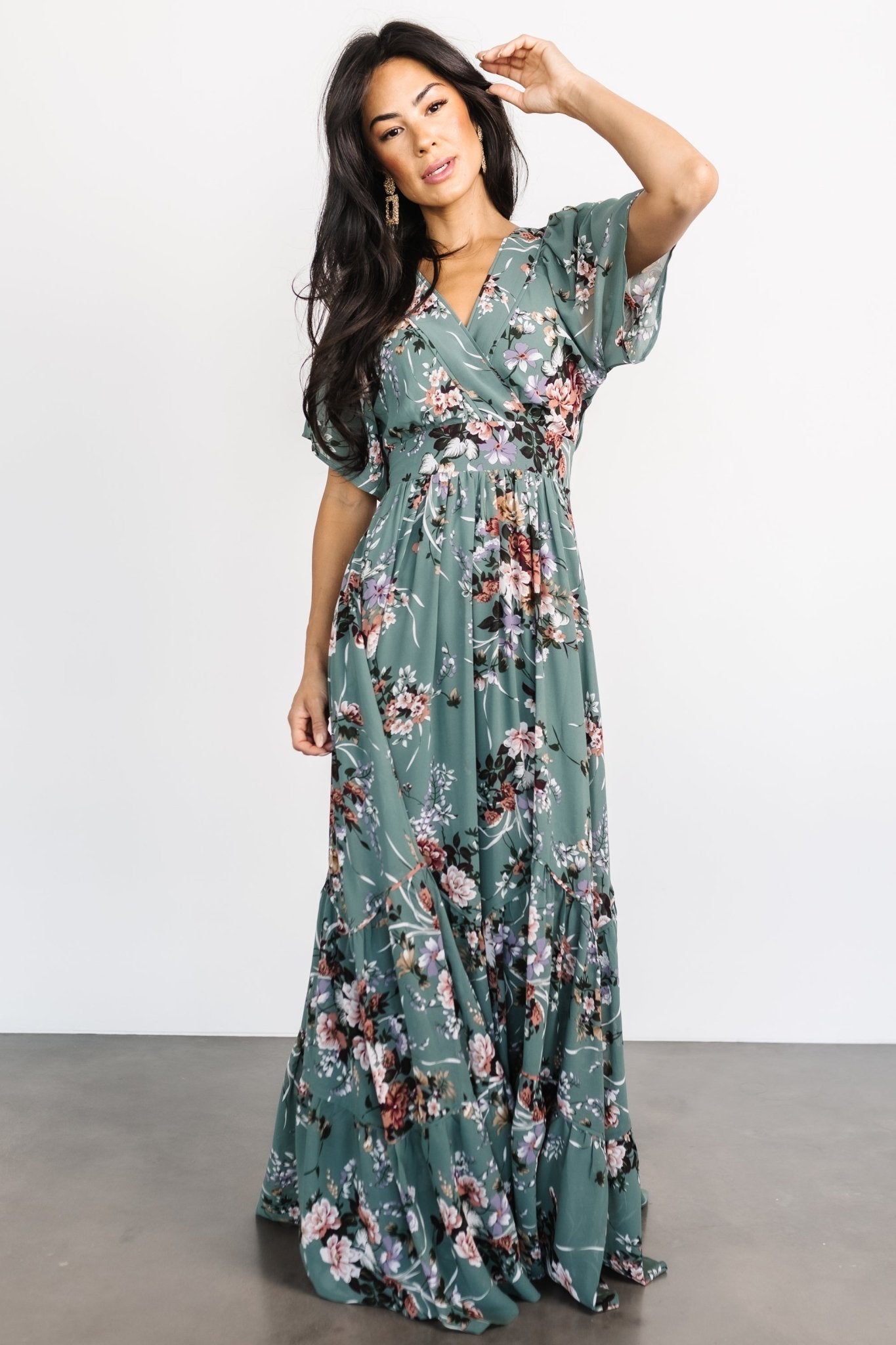 Katherine Maxi Dress | Dusty Green Floral Manchester Great Sale Online