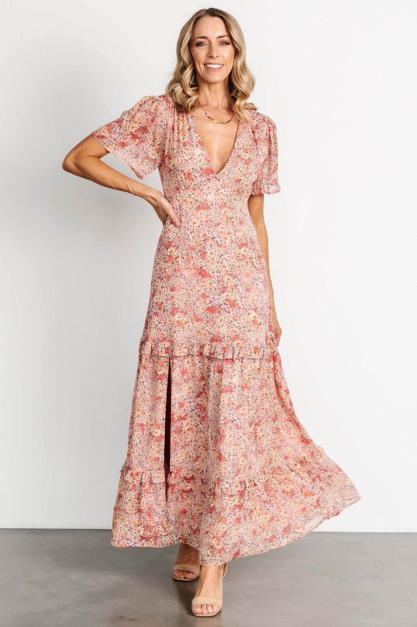 Audrey Deep V Maxi Dress | Blush Floral Cheap Sale With Mastercard