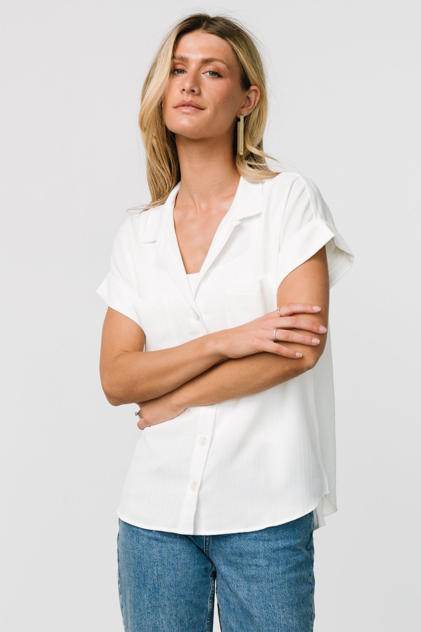 Shaylee Button Up Top | Off White Cheap Sale Visit