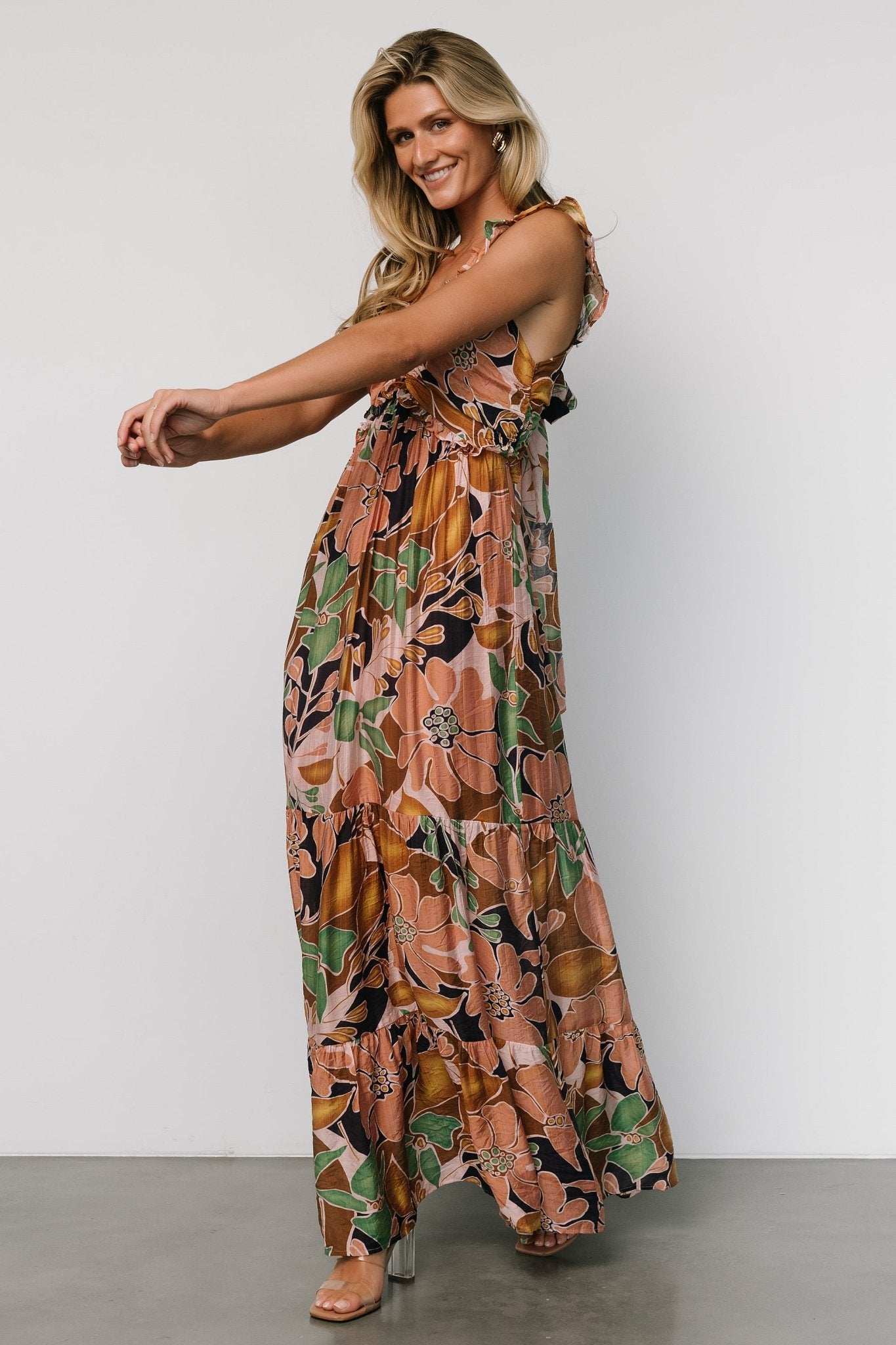 Nylah Back Tie Maxi Dress | Mocha Multi Choice