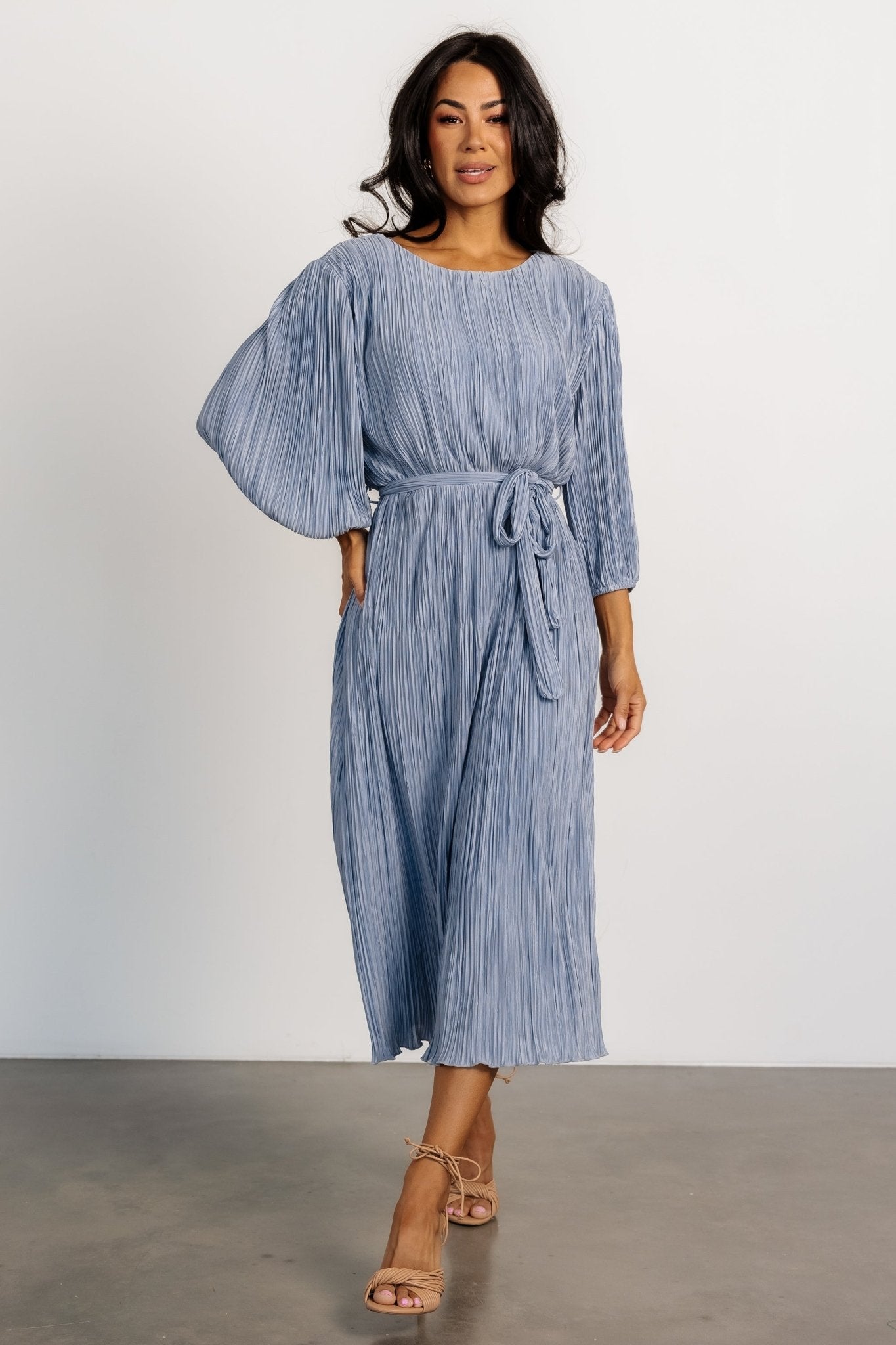 Bethany Pleated Midi Dress | Light Blue Buy Sale Online