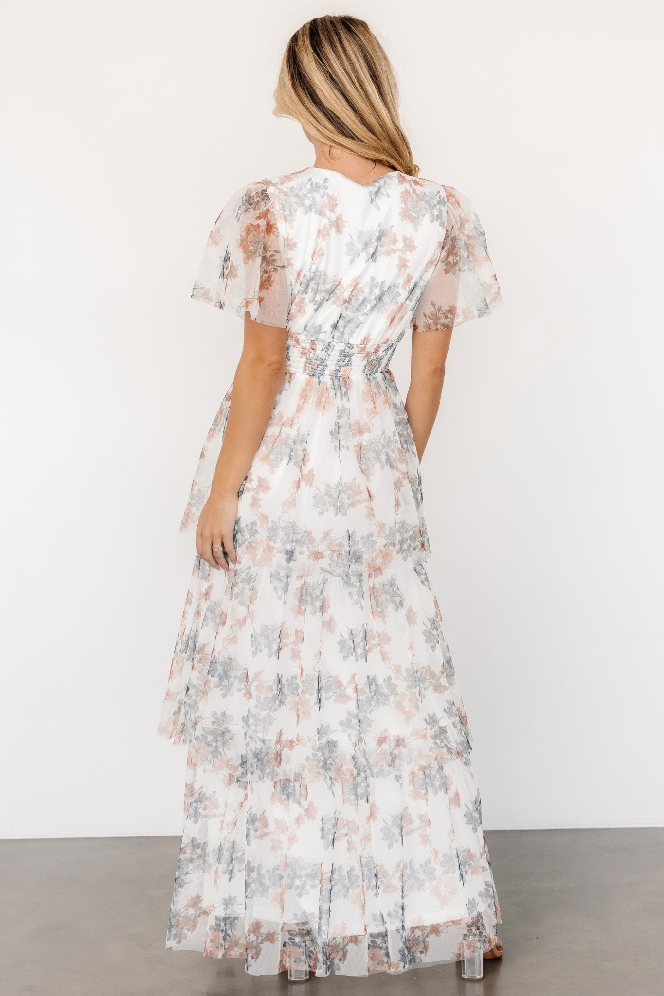 Elinor Tiered Tulle Dress | Off White + Peach Floral Store Sale Online