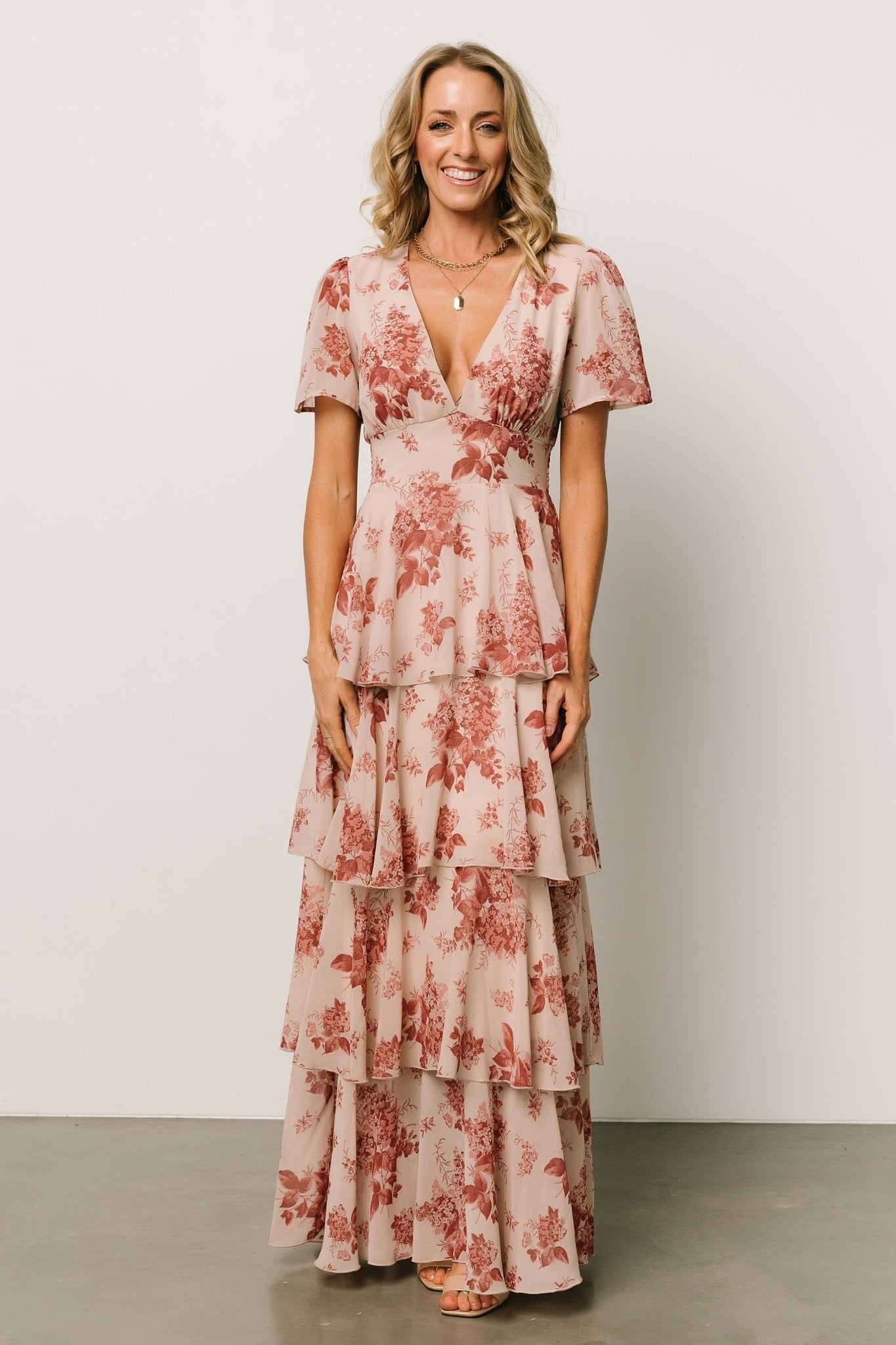 Montaigne Ruffle Maxi Dress | Rose Floral Geniue Stockist For Sale