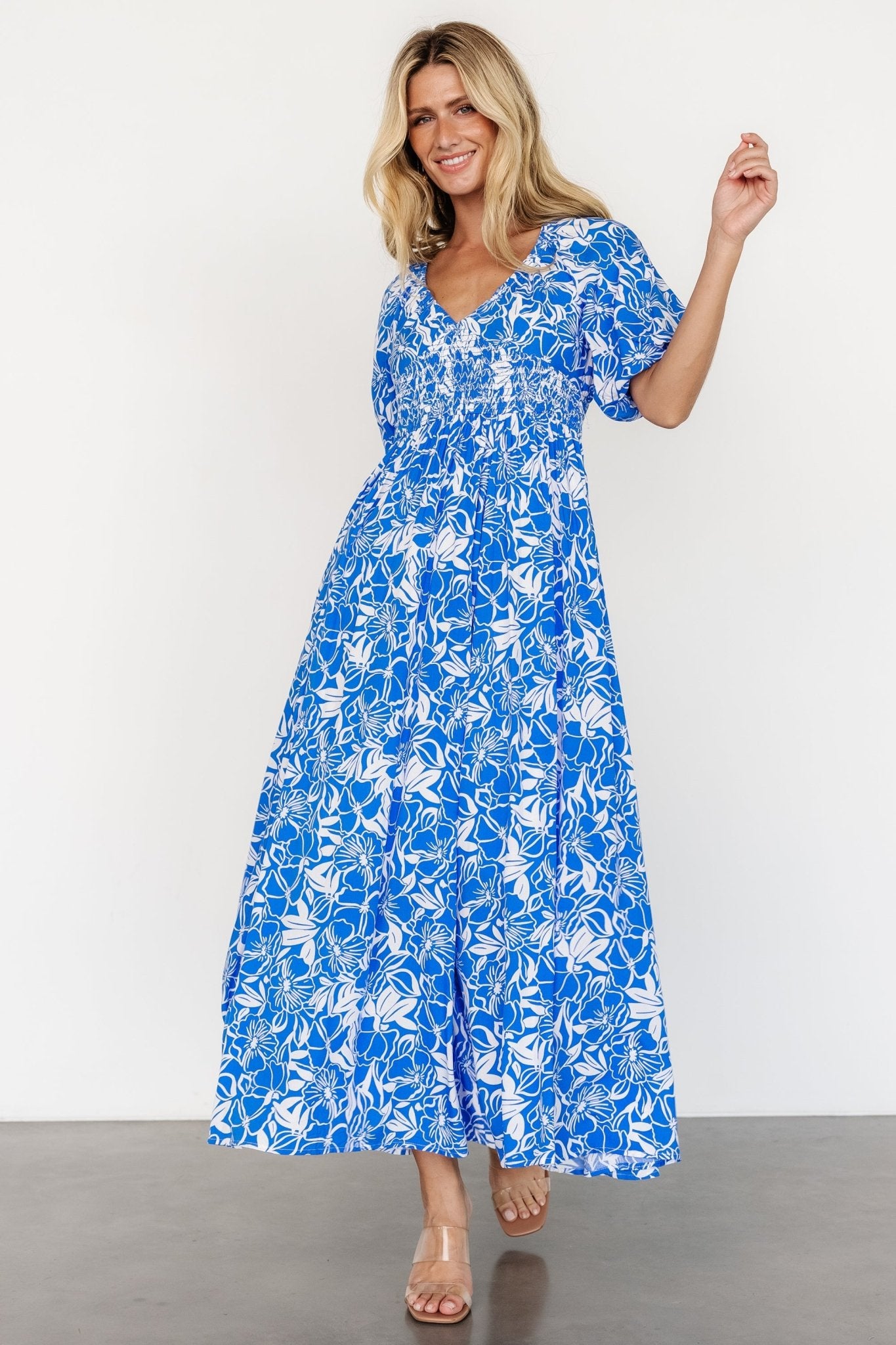 Elaine Maxi Dress | Blue + White Cheap Sale Brand New Unisex