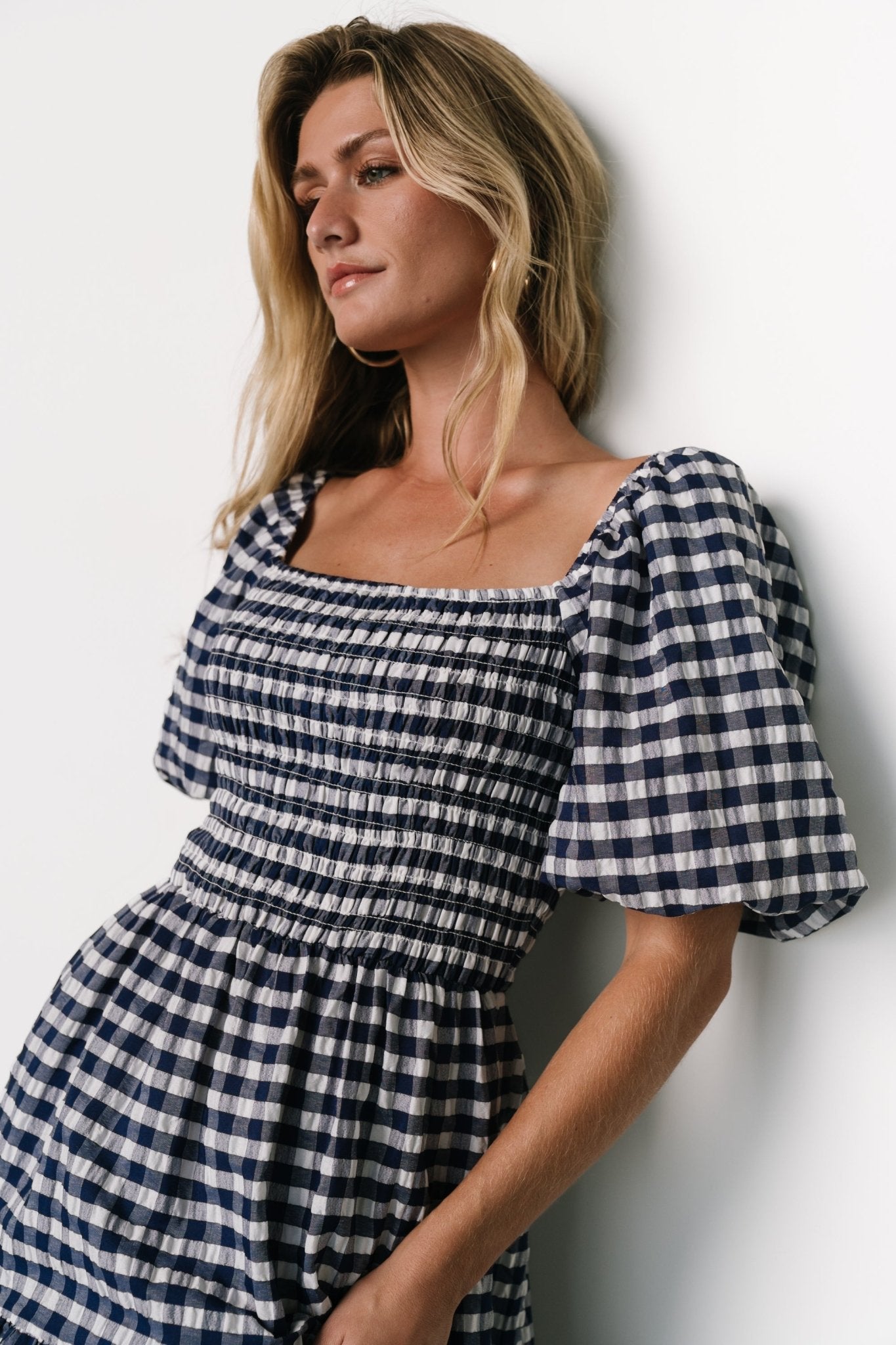 Lyndy Smocked Dress | Off White + Blue Gingham Cheap Buy