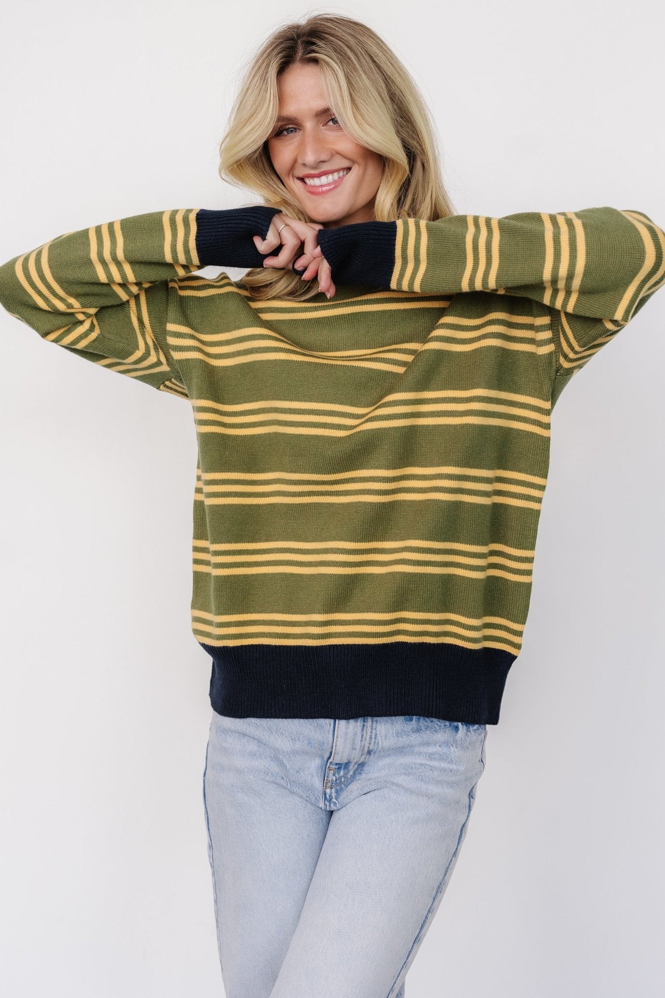 Thomas Striped Sweater | Olive Multi Buy Cheap Cost