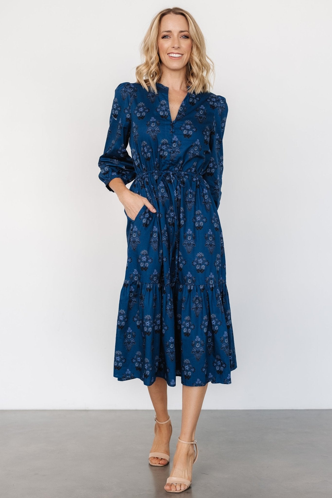 Mira Midi Dress | Deep Blue Print New Styles For Sale