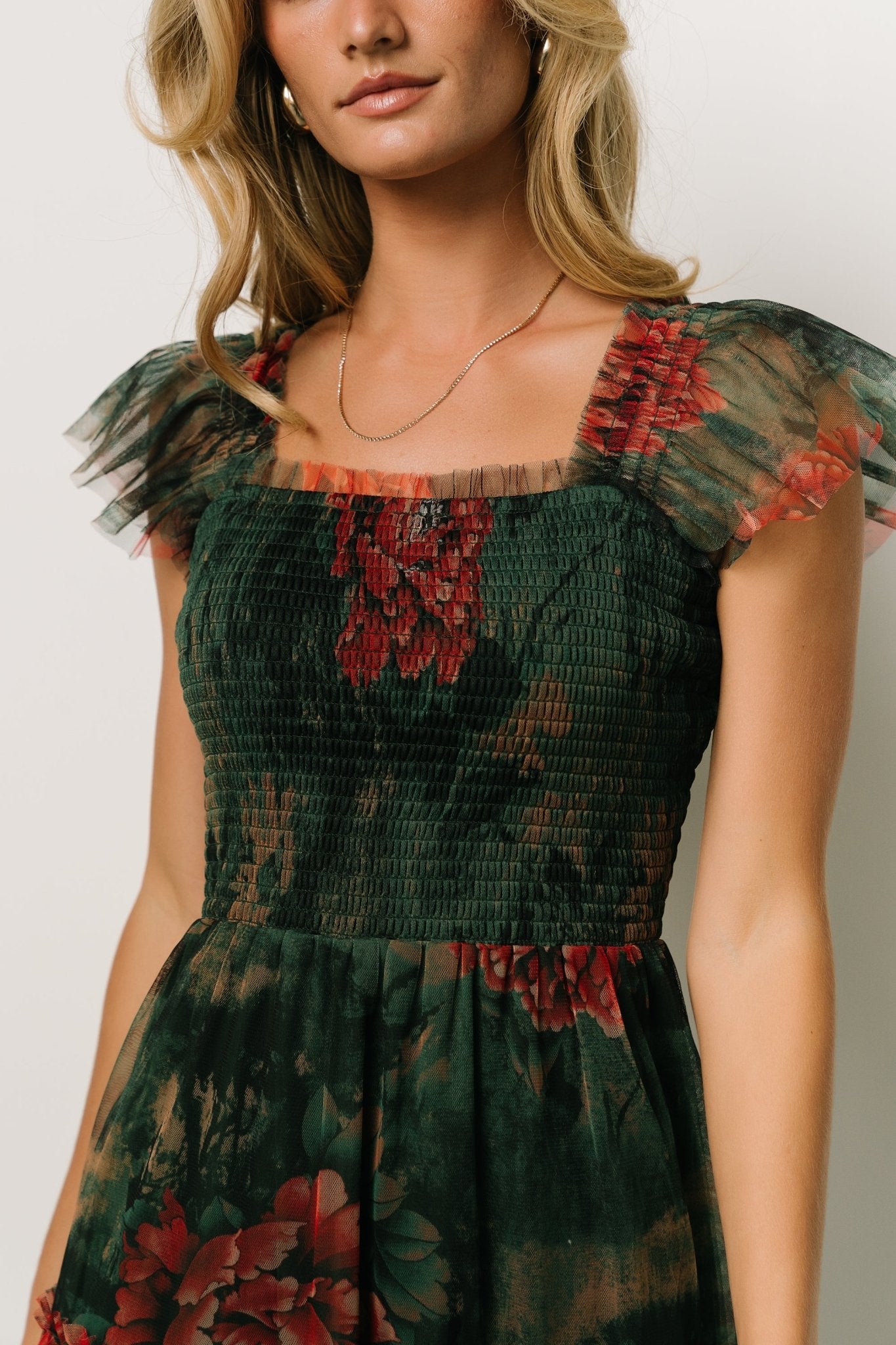 Clementine Tulle Midi Dress | Dark Green Floral Buy Cheap From China