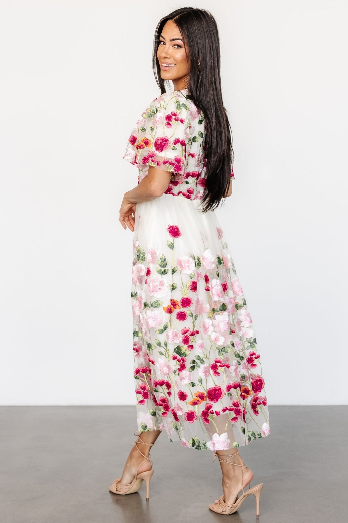 Anastasie Floral Embroidered Dress | Pink Multi Sale With Paypal