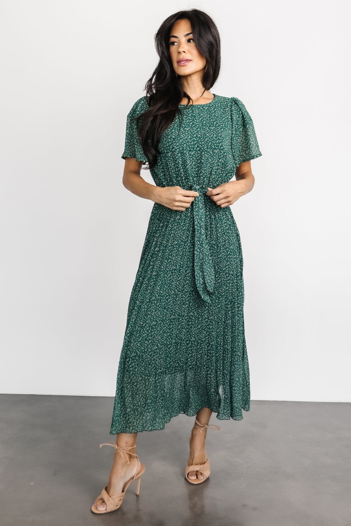 Prim Pleated Dress | Green Print Buy Cheap Best