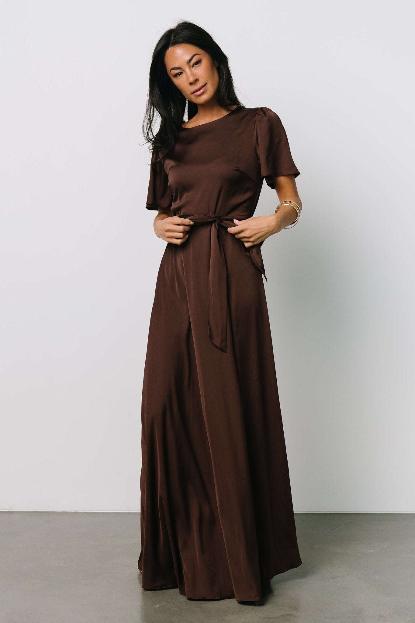 Agnes Satin Maxi Dress | Espresso Cheap