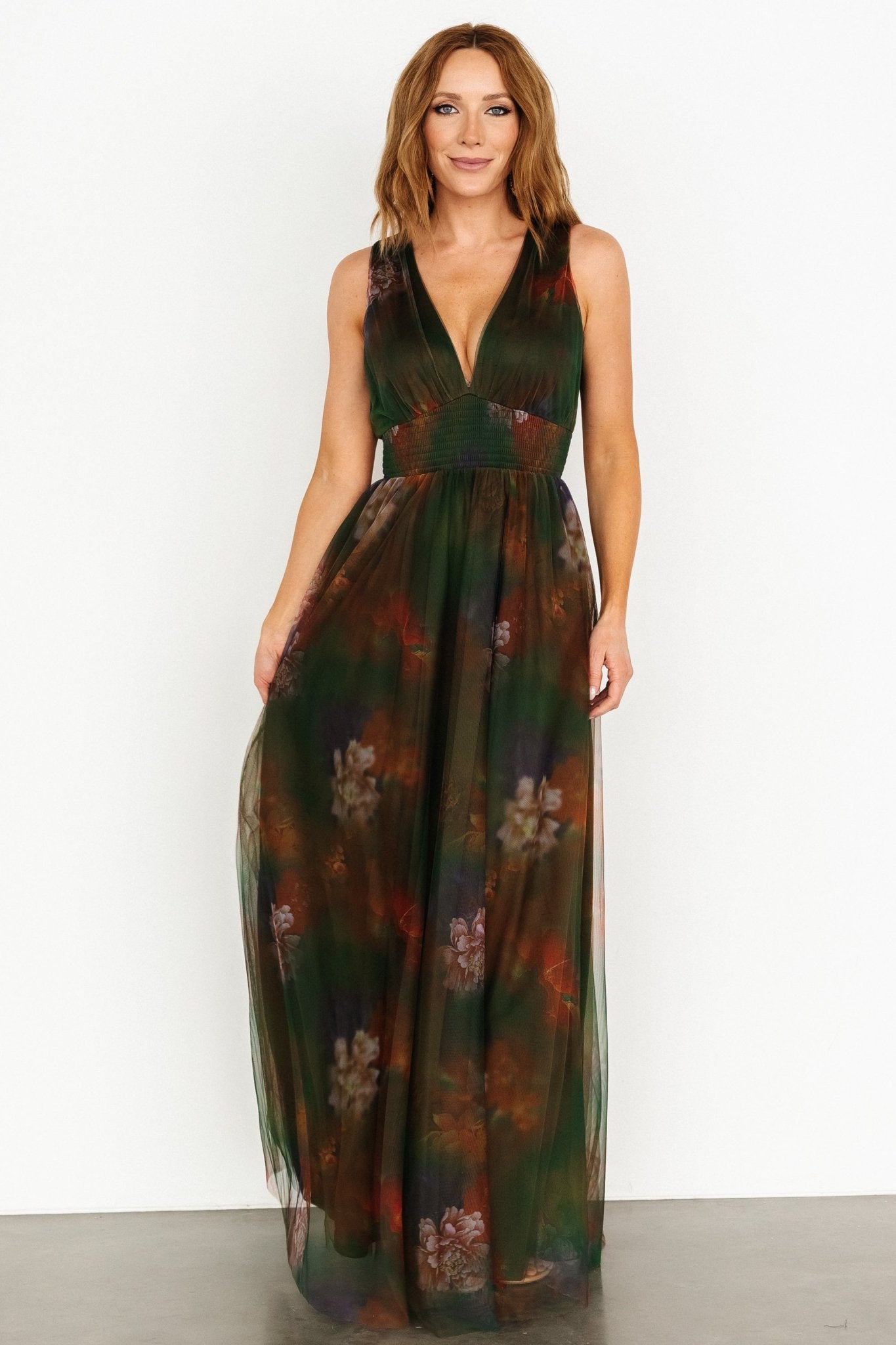 Kamila Tulle Maxi Dress | Olive Multi Floral Newest For Sale