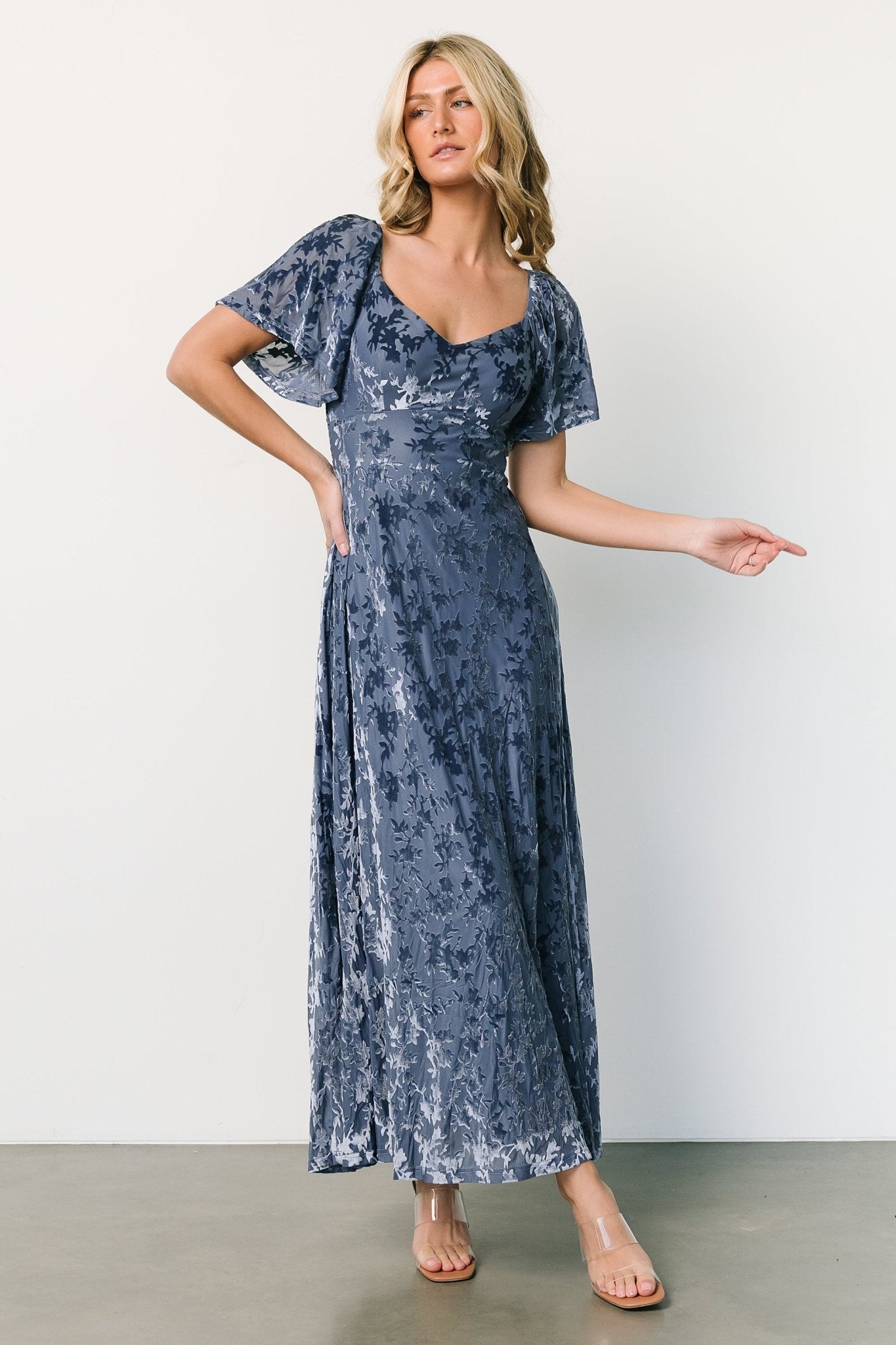 Everley Velvet Maxi Dress | Whisper Blue Buy Cheap Manchester Great Sale