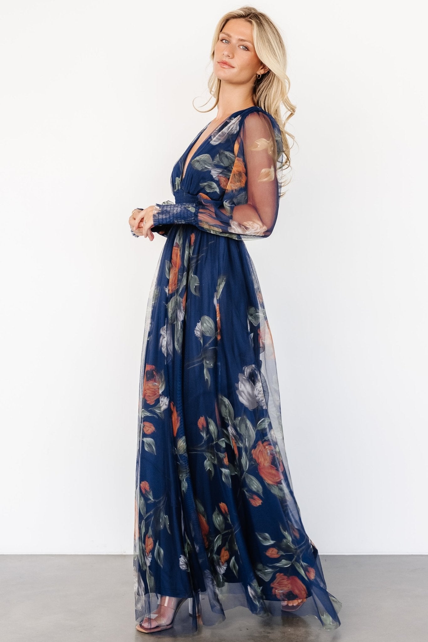 Layla Tulle Maxi Dress | Navy Blue Floral Discount Countdown Package