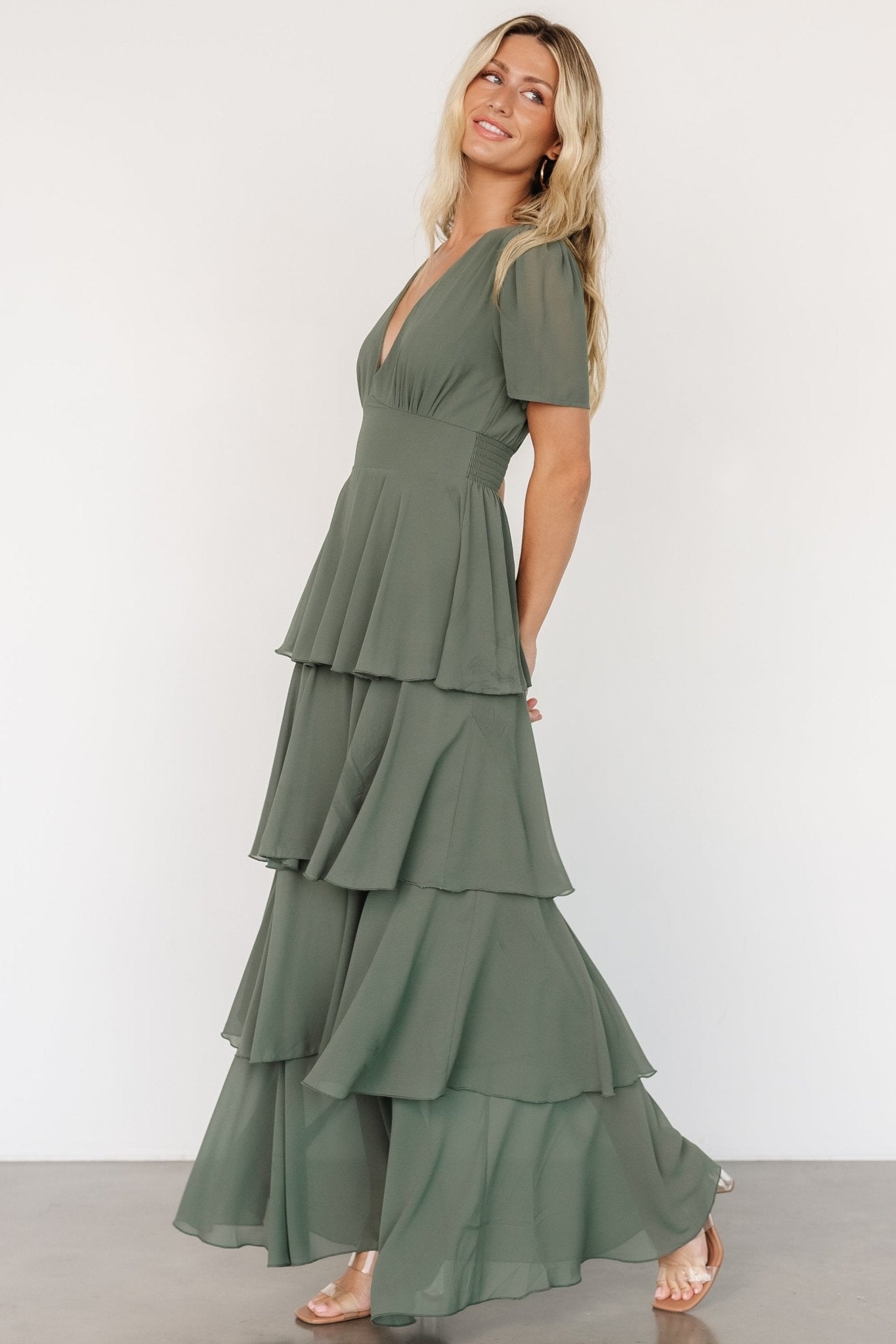 Montaigne Ruffle Maxi Dress | Dark Sage Deals