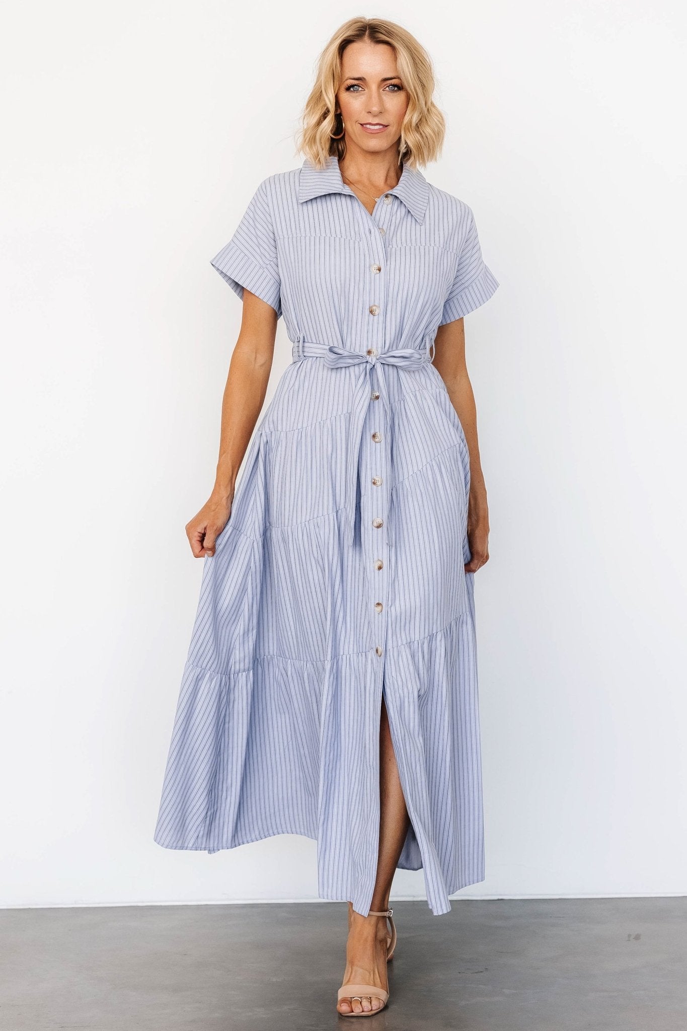 Covey Button Up Maxi Dress | Blue Stripe Hot Sale Cheap Pice