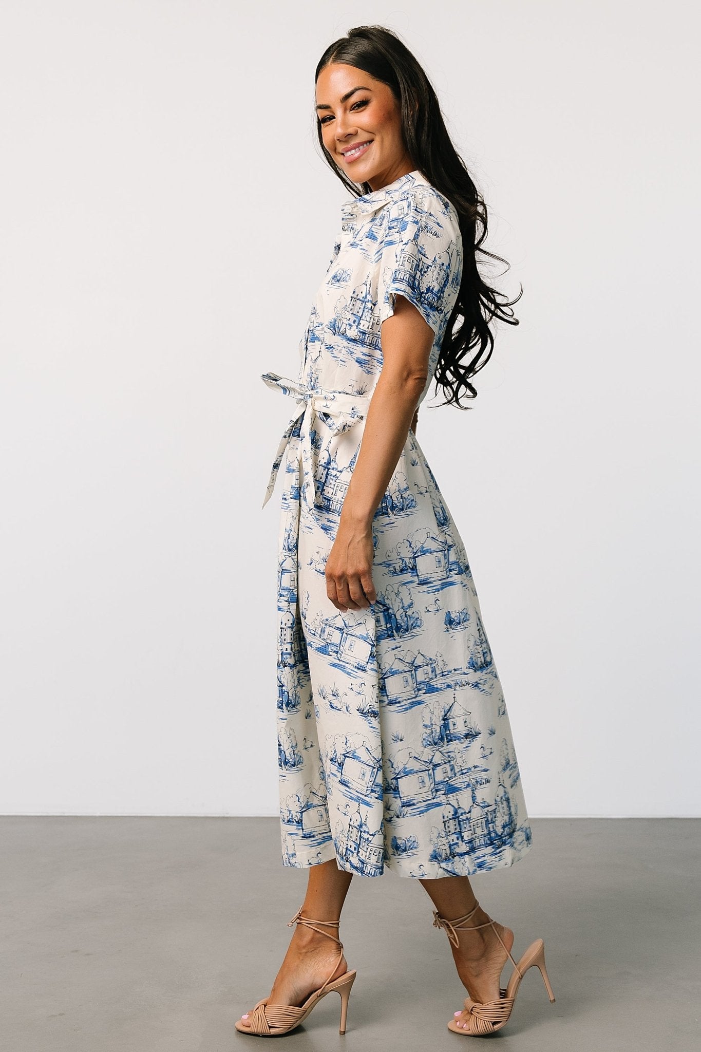 Layne Midi Dress | Cream + Blue Cheap Sale Professional