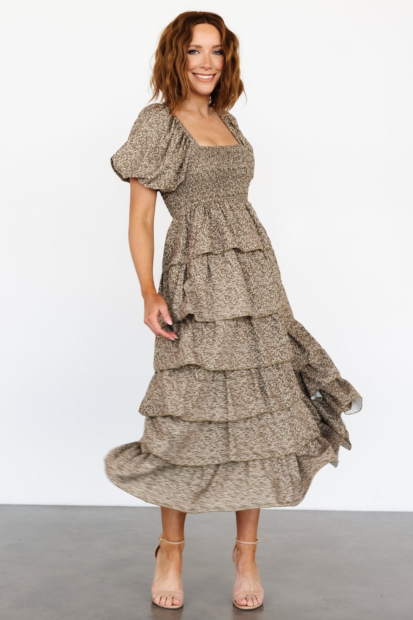 Bromley Tiered Dress | Olive Print Best For Sale