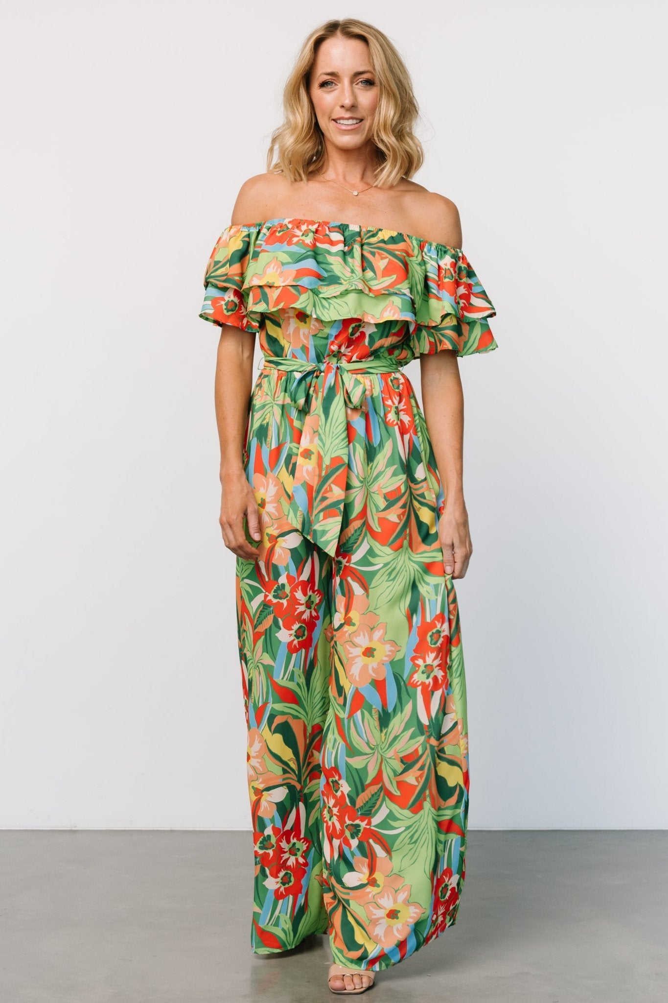 Zanzibar Off Shoulder Jumpsuit | Green Multi Low Pice Cheap Online