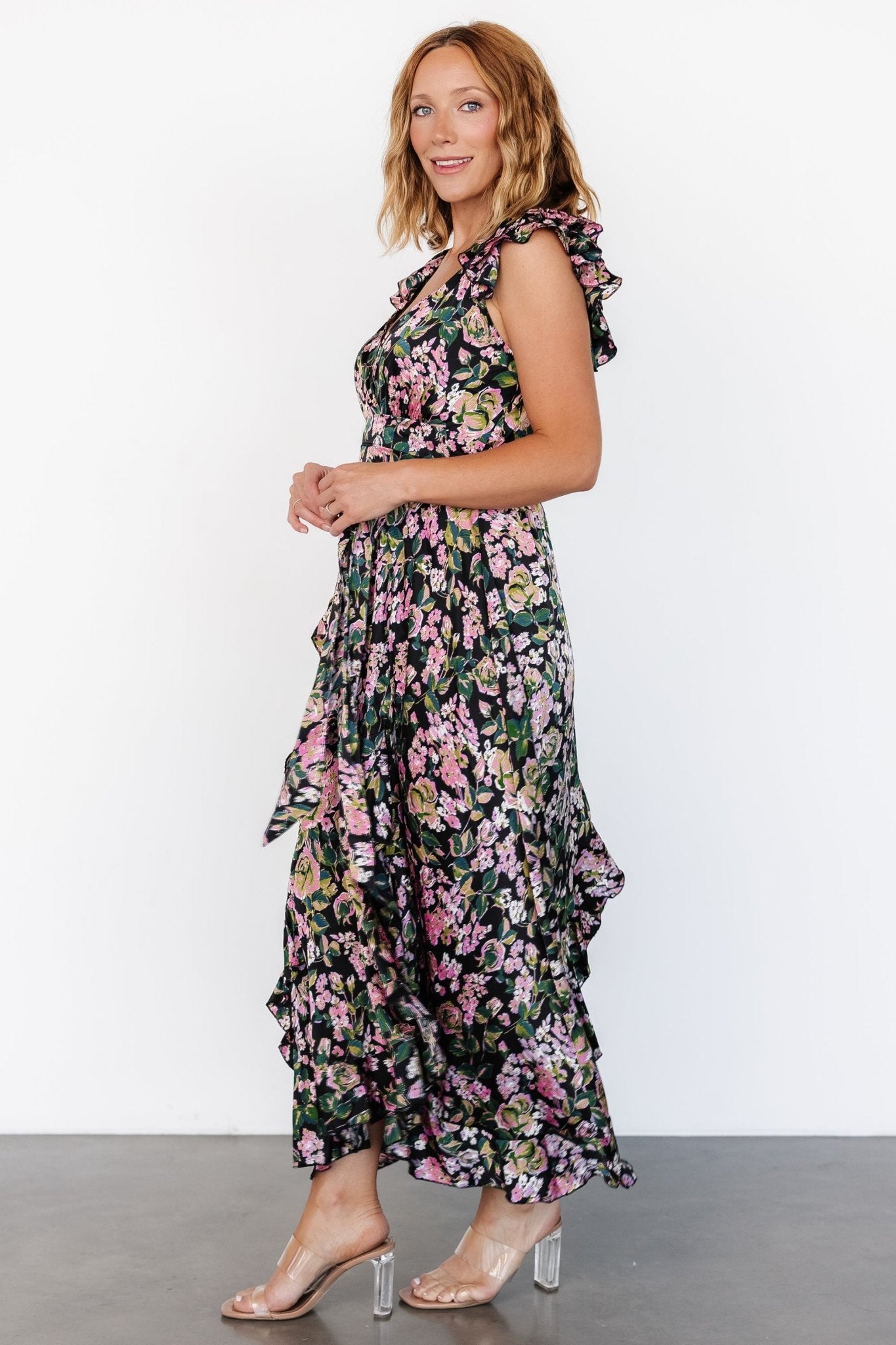 Harlow Satin Maxi Dress | Black Multi Discount Newest