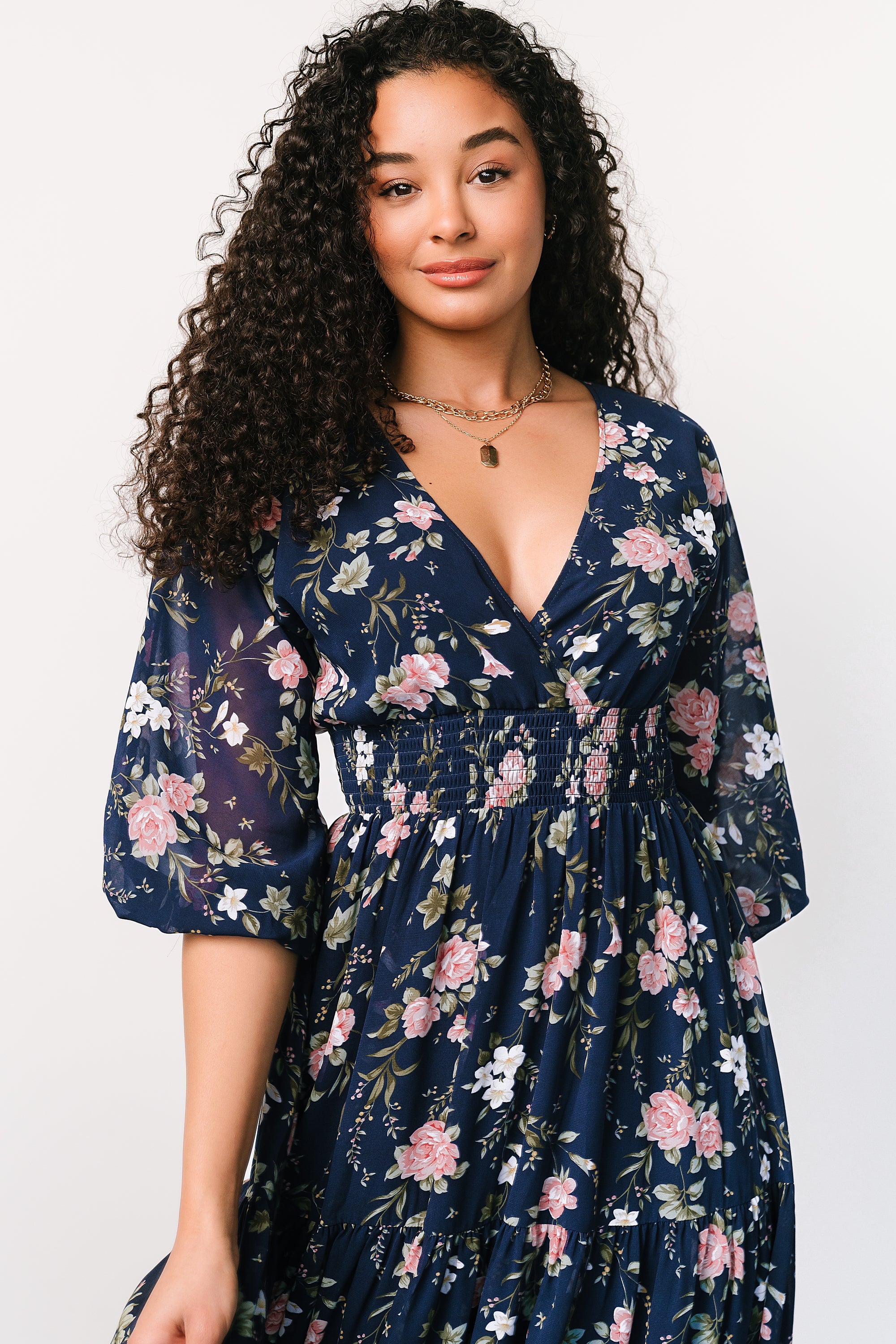 Sawyer Tiered Maxi Dress | Navy + Pink Free Shipping Best Seller