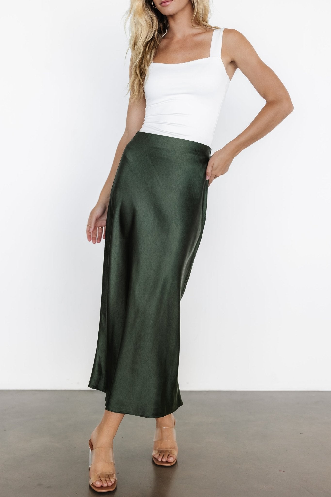 Celeste Satin Midi Skirt | Dark Green Buy Cheap Nicekicks