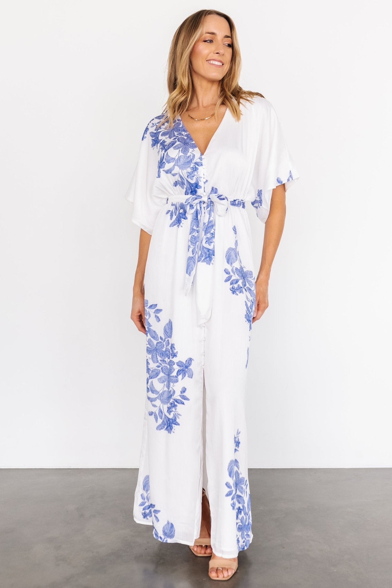 Florina Kimono Maxi Dress | White + Blue Pay With Visa Sale Online