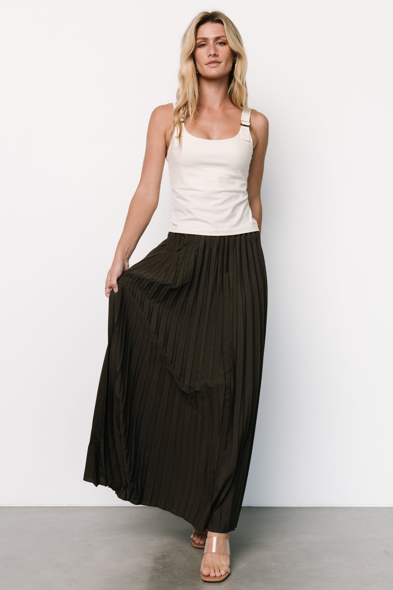 Vinny Pleated Maxi Skirt | Charcoal Clearance Perfect