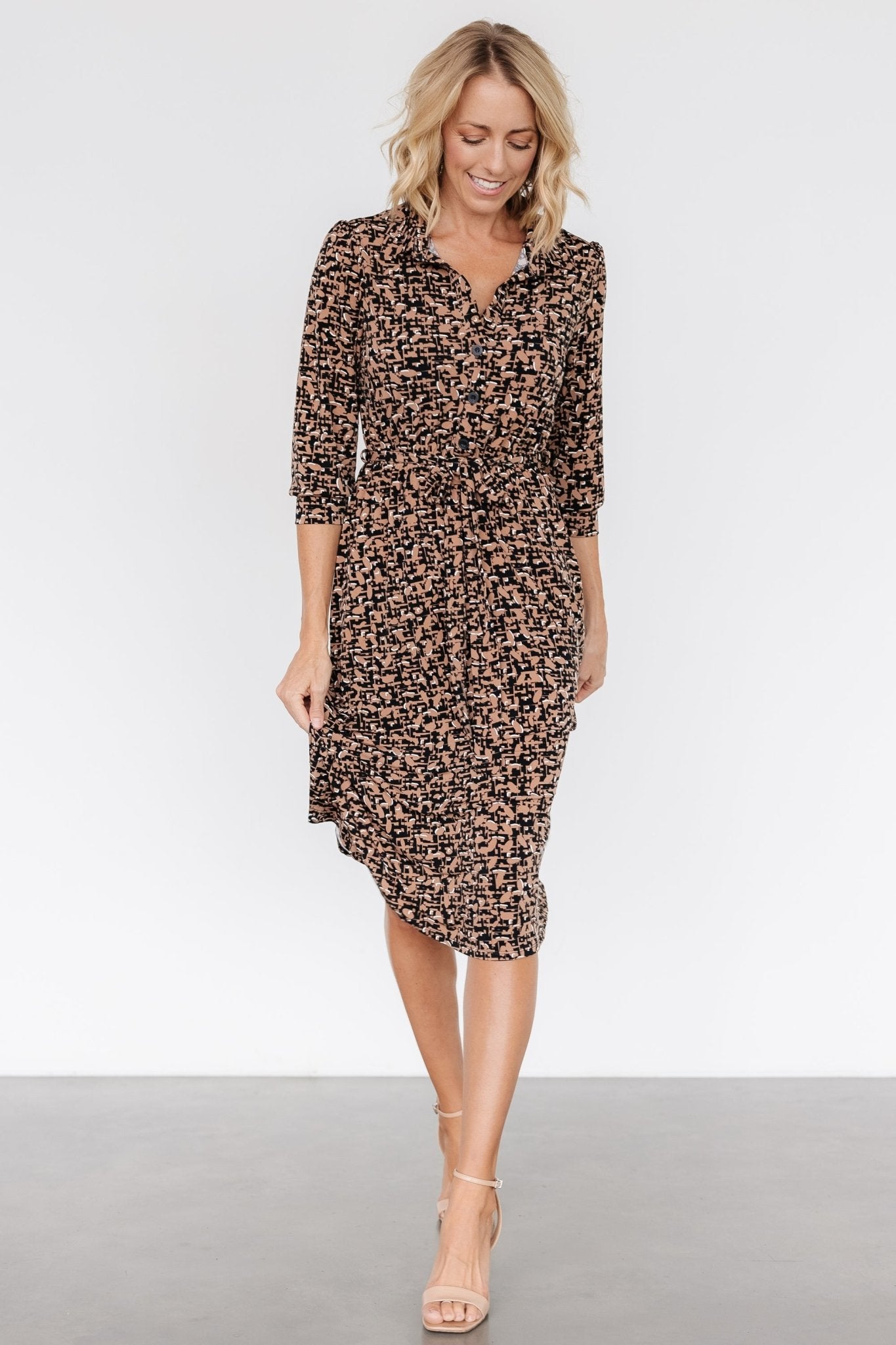 Jenica Midi Dress | Black + Camel Print Buy Cheap Big Discount