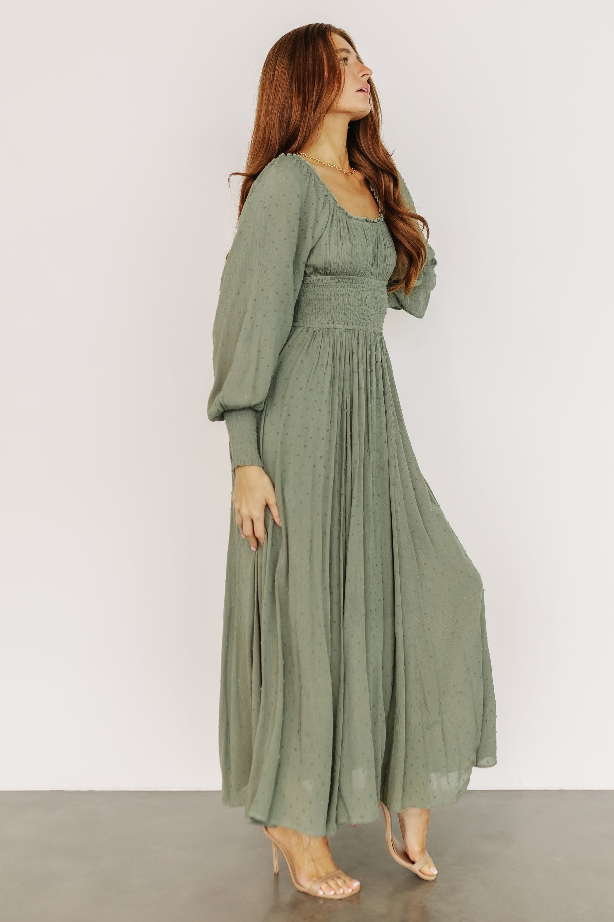 Renata Dot Maxi Dress | Dusty Olive Fashionable For Sale