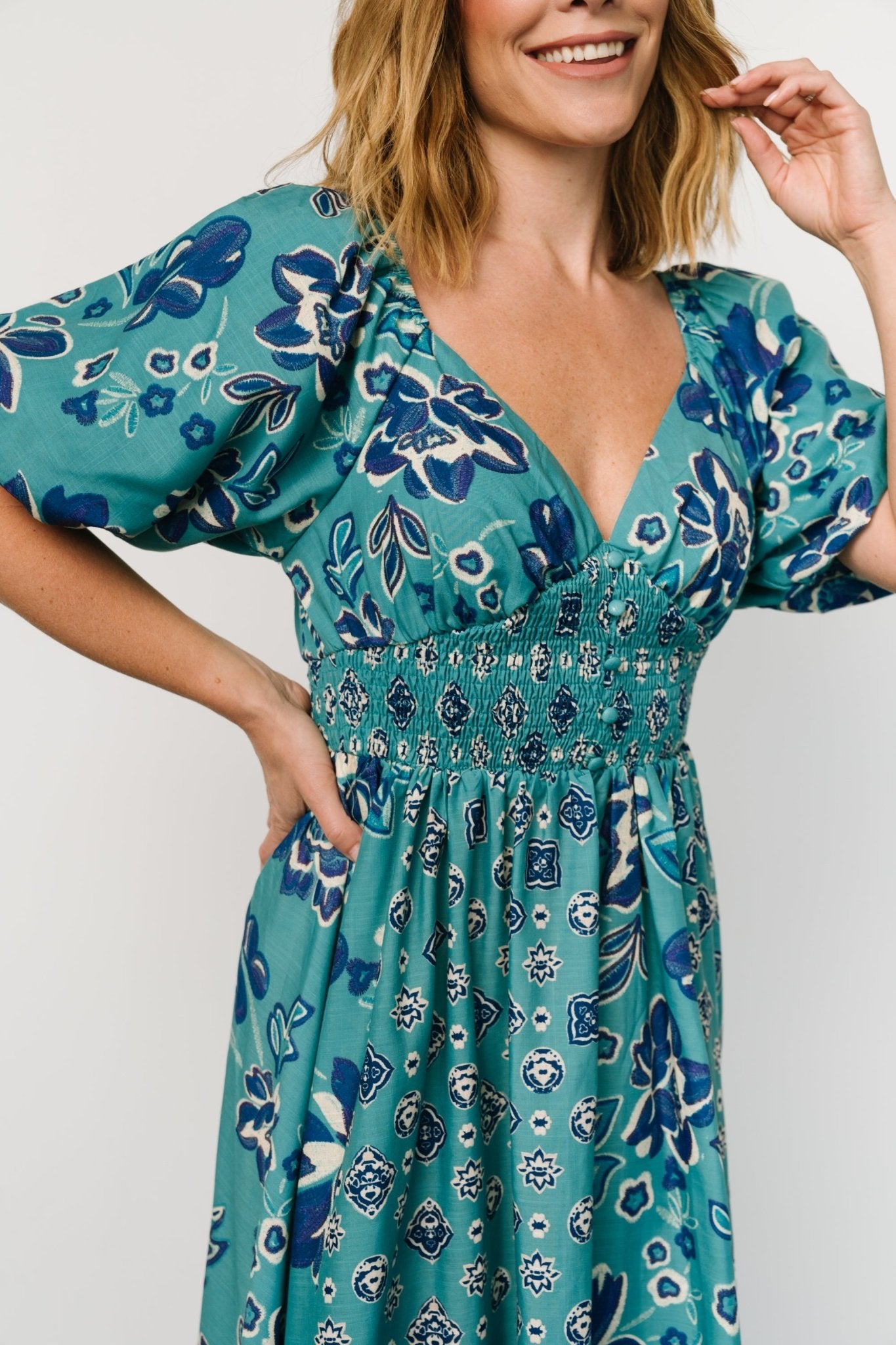 Elyse Midi Dress | Teal + Blue Multi Professional Online