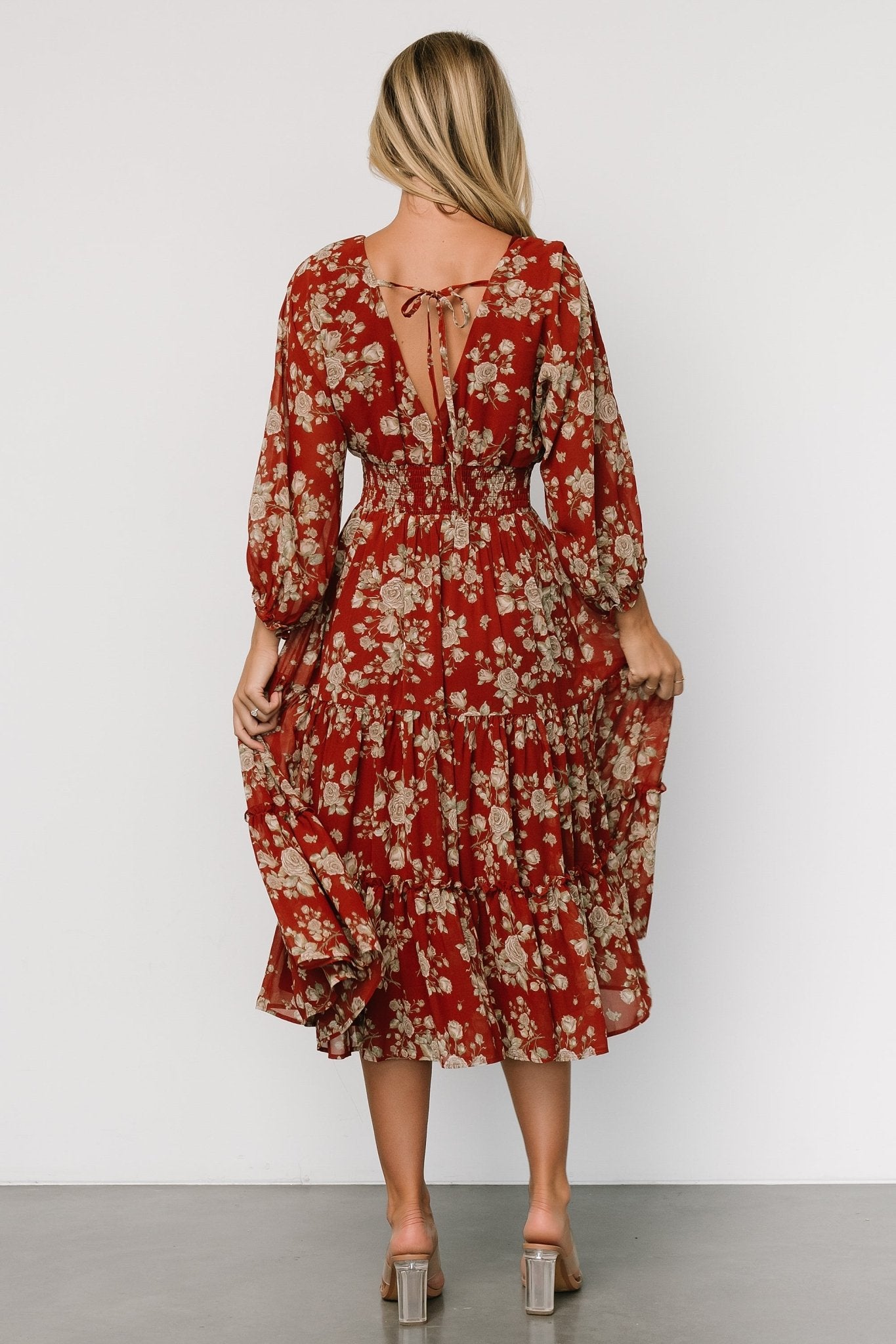 Coventry Tiered Midi Dress | Rust Floral Really For Sale