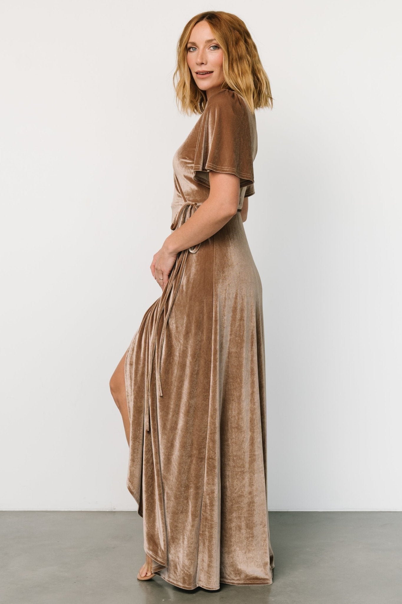 Katelyn Velvet Maxi Wrap Dress | Taupe Cheap Sale Popular