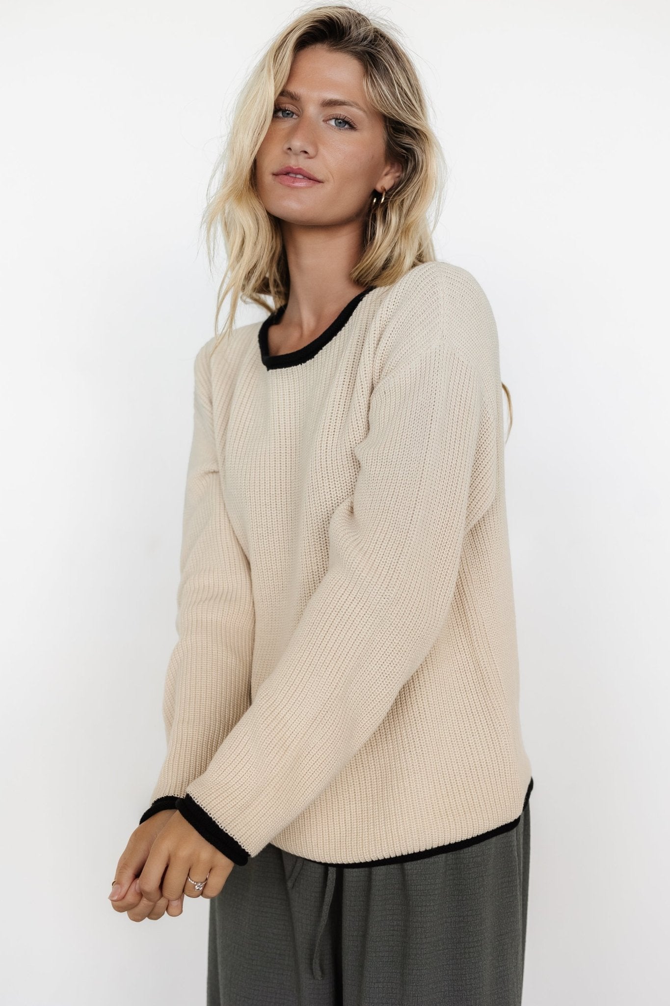 Tiffany Knit Sweater | Cream + Black Free Shipping Visit