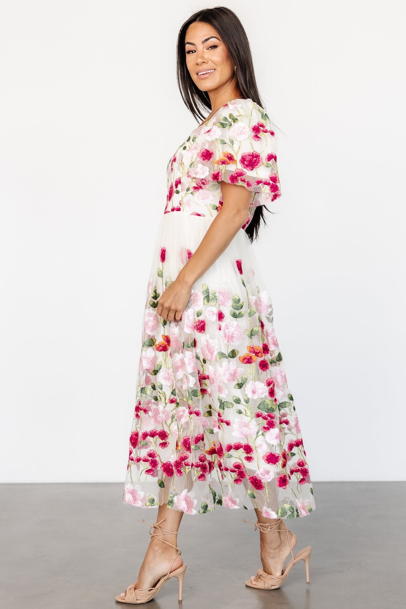 Anastasie Floral Embroidered Dress | Pink Multi Sale With Paypal