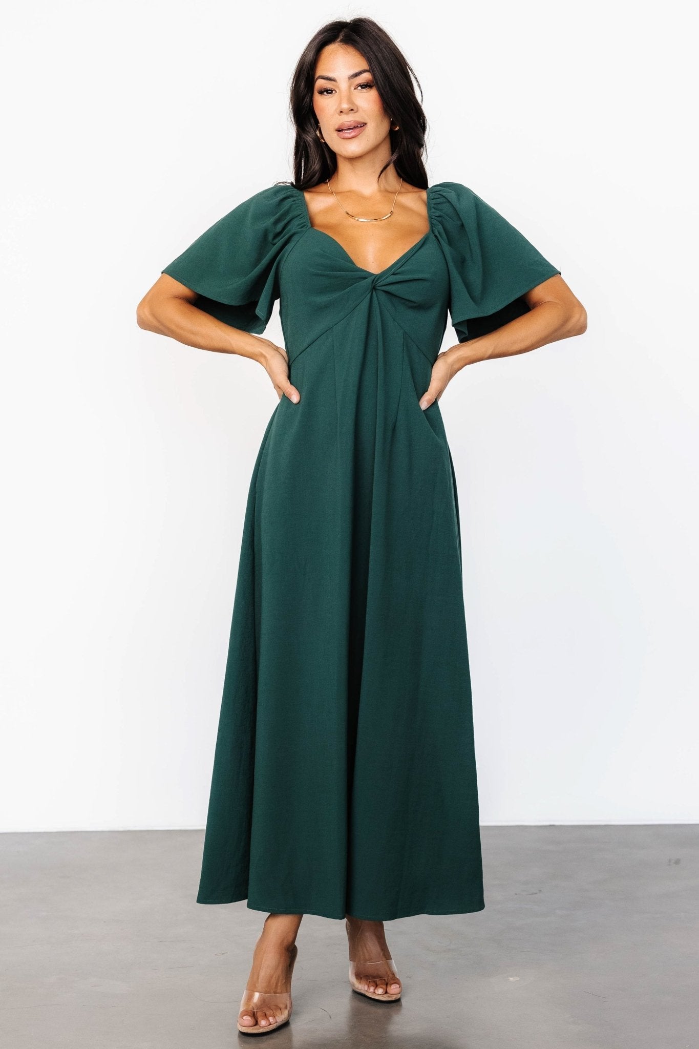 Indie Back Tie Dress | Dark Green Low Pice