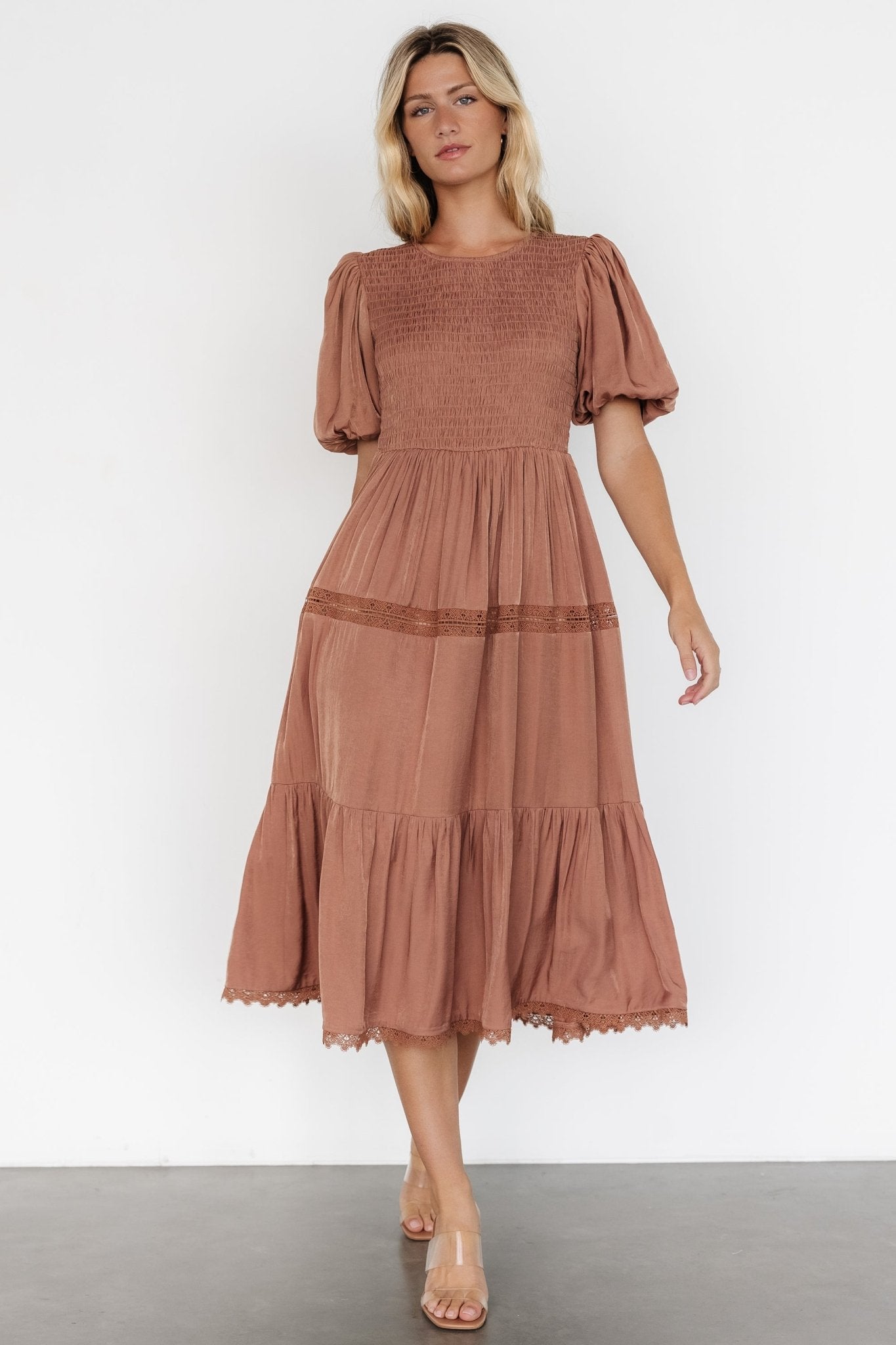 Finley Smocked Midi Dress | Light Copper Buy Cheap Wide Range Of