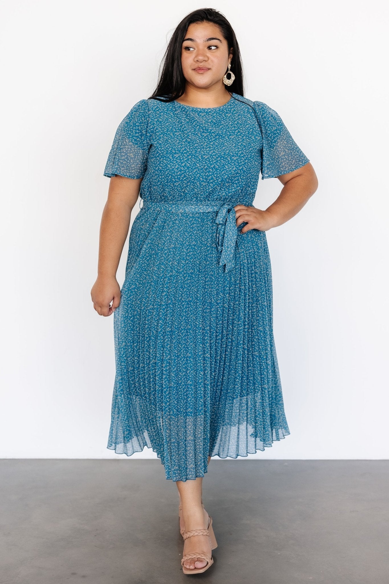 Prim Pleated Dress | Persian Blue Print Discount Best Pices