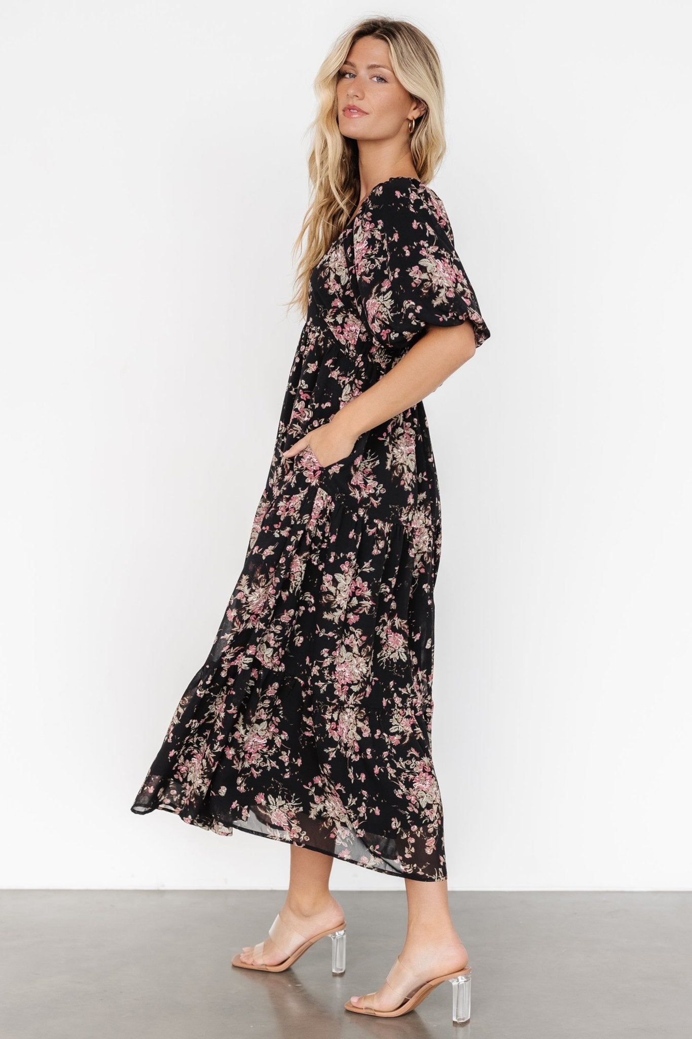 Evelette Dress | Black + Mauve Floral Sale Explore