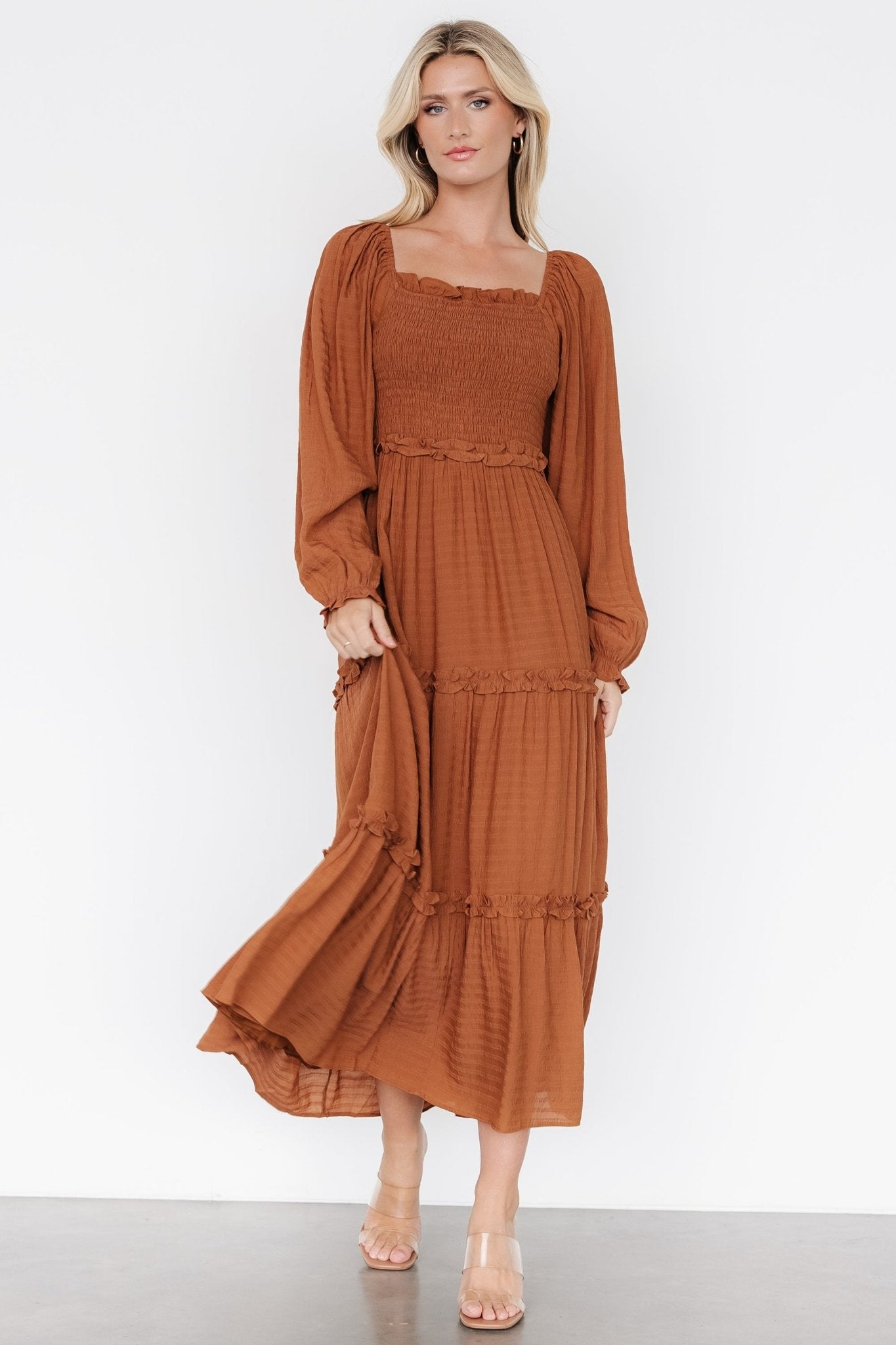 Rowan Tiered Dress | Warm Brown 100% Original Sale Online