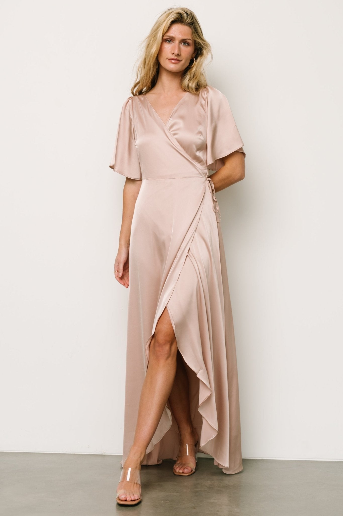 Vara Satin Maxi Wrap Dress | Champagne Cheap Original